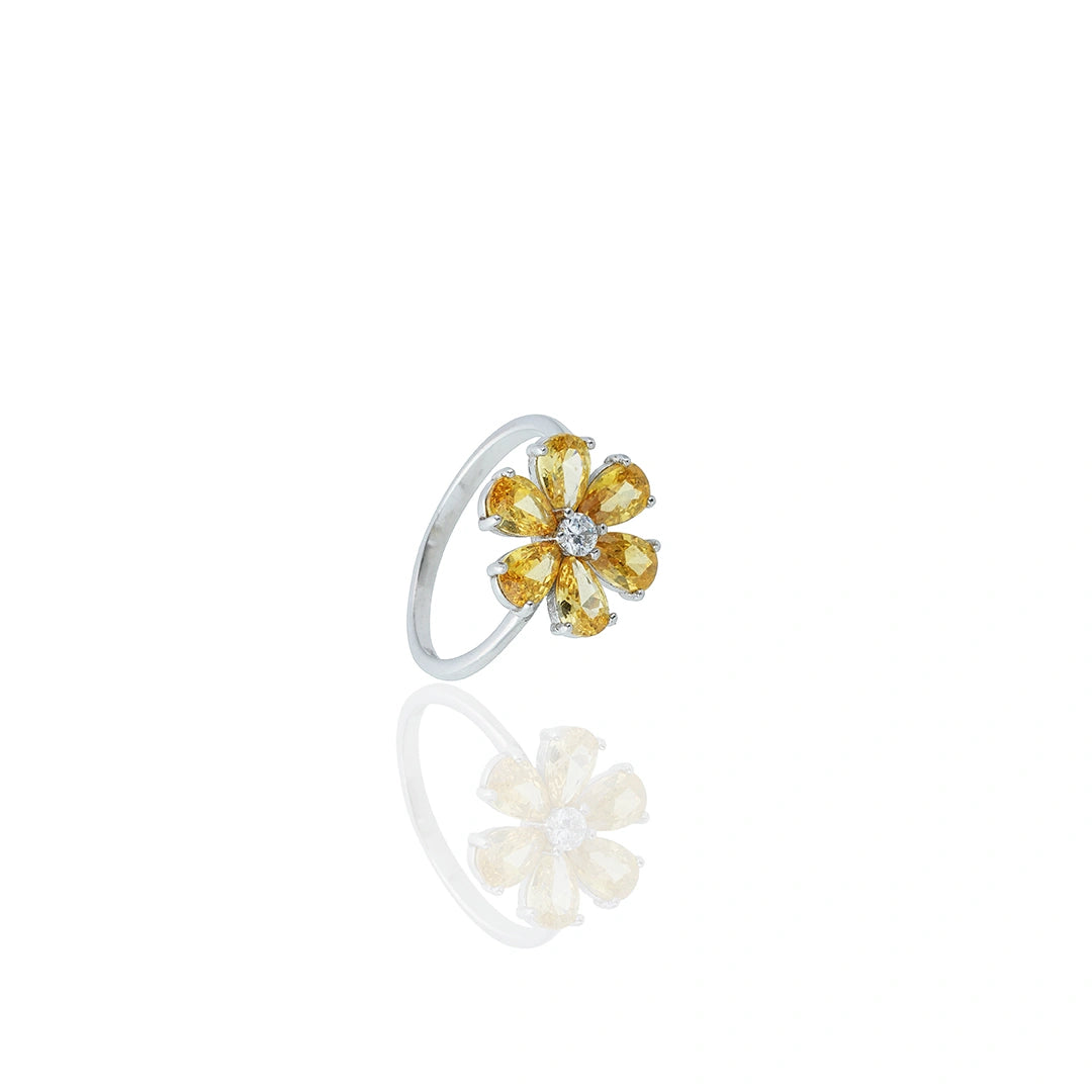CZ Yellow Floral Ring Ishna