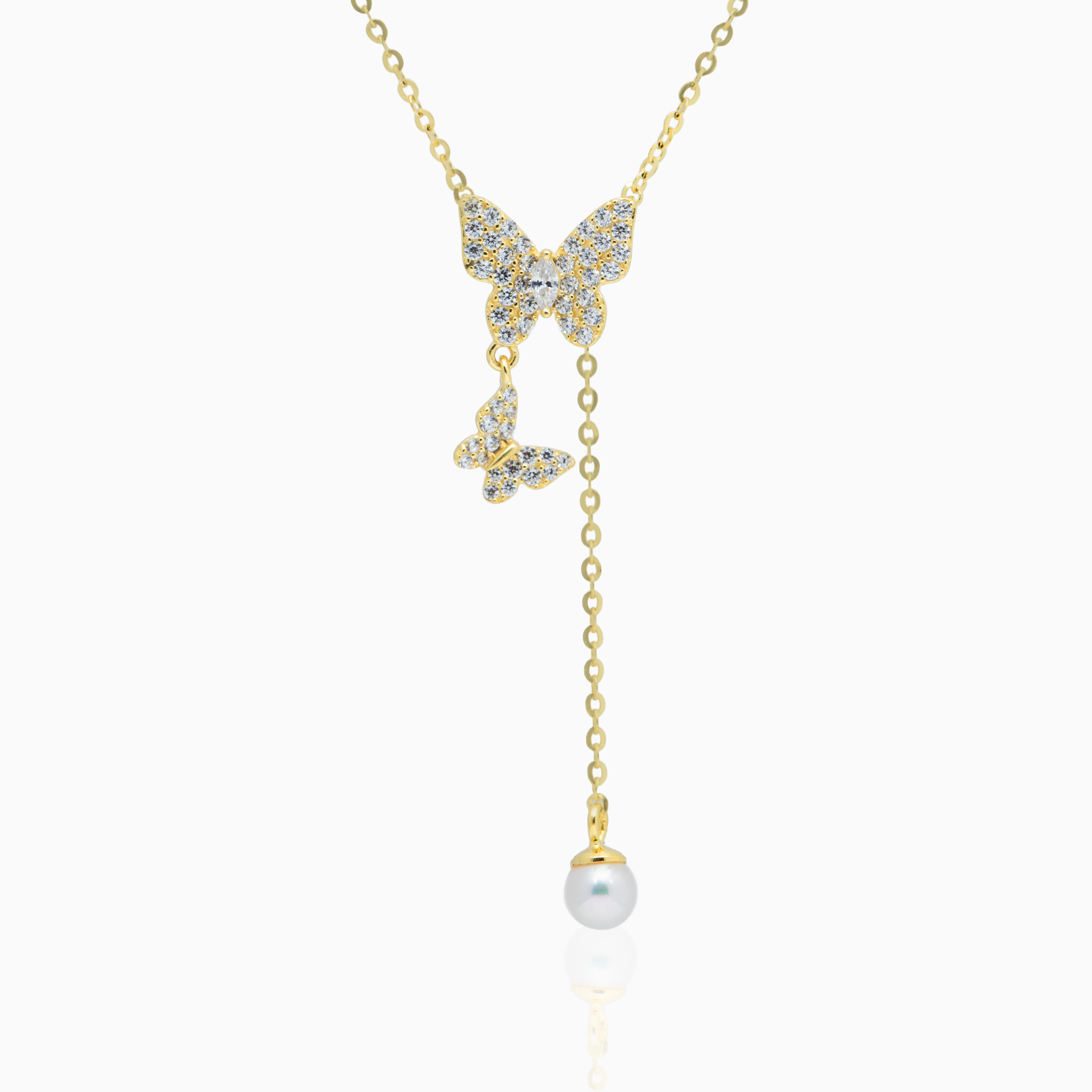 CZ butterfly pendant gold chain design