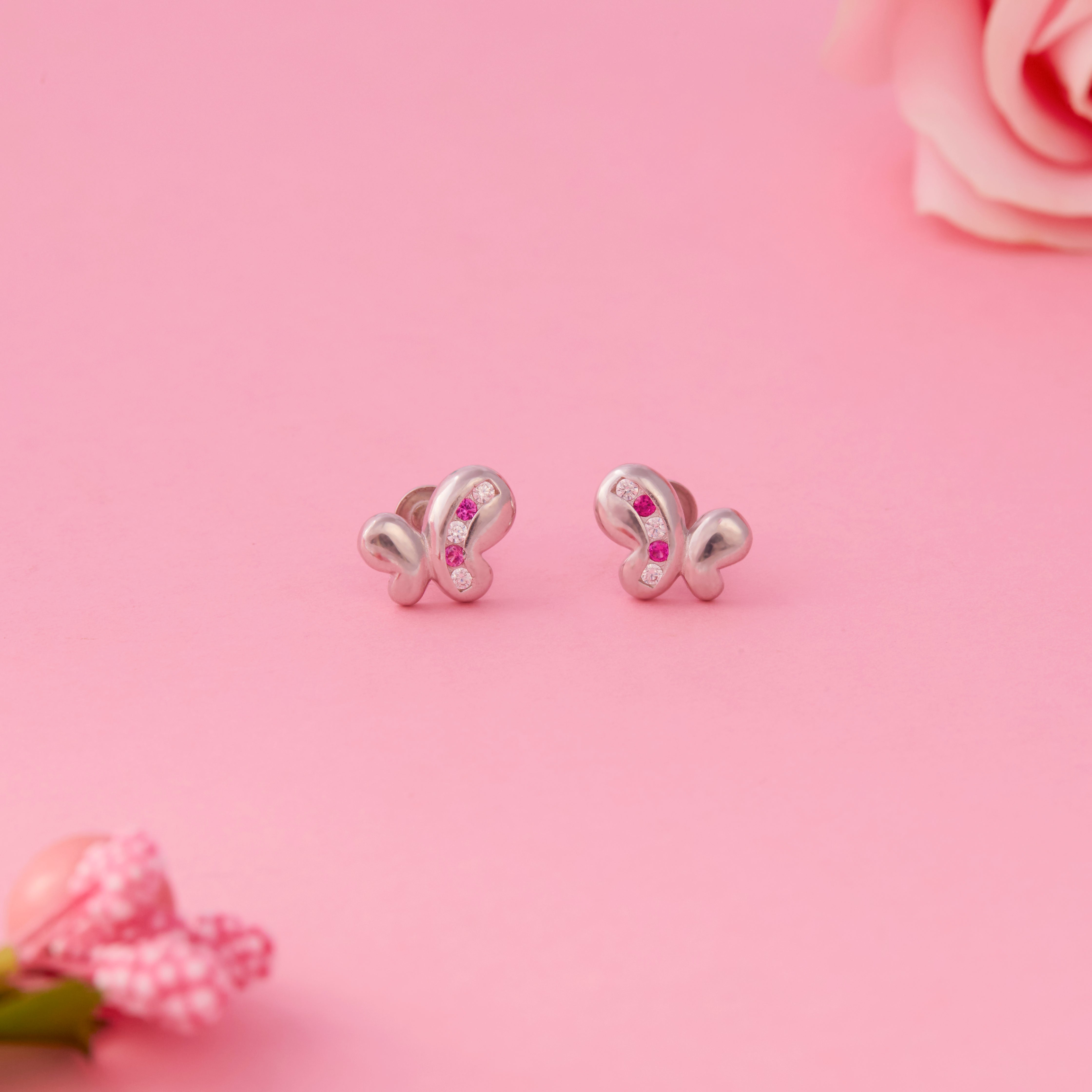 CZ silver Butterfly Motif Stud Earrings Ishna