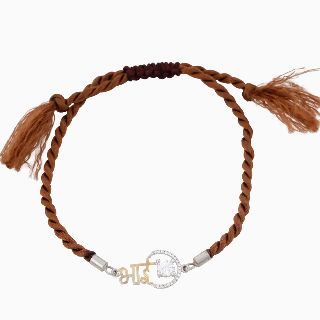 CZ stone silver rakhi Ishna