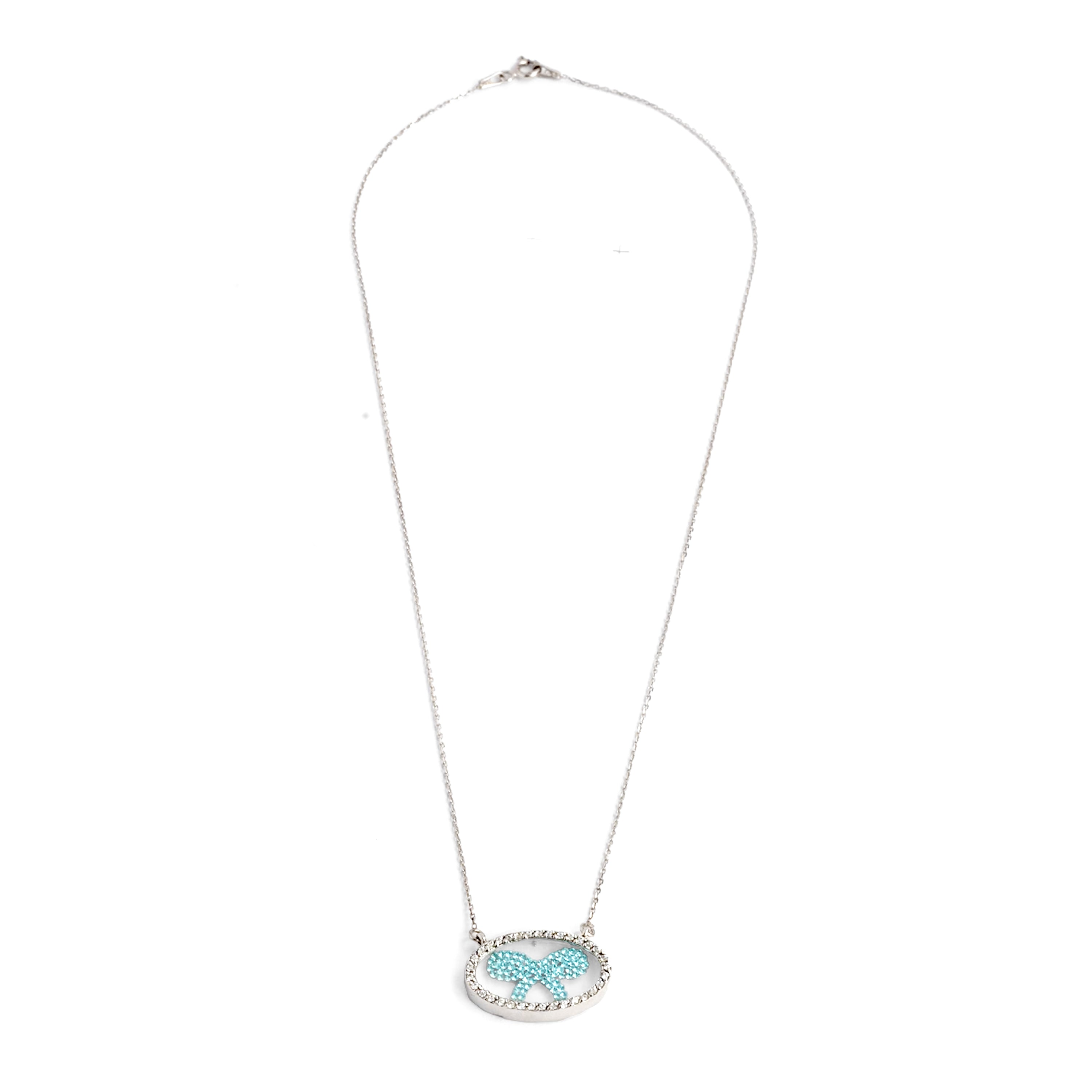 CZ stone studded sterling silver rhinestone bow pendant chain Ishna