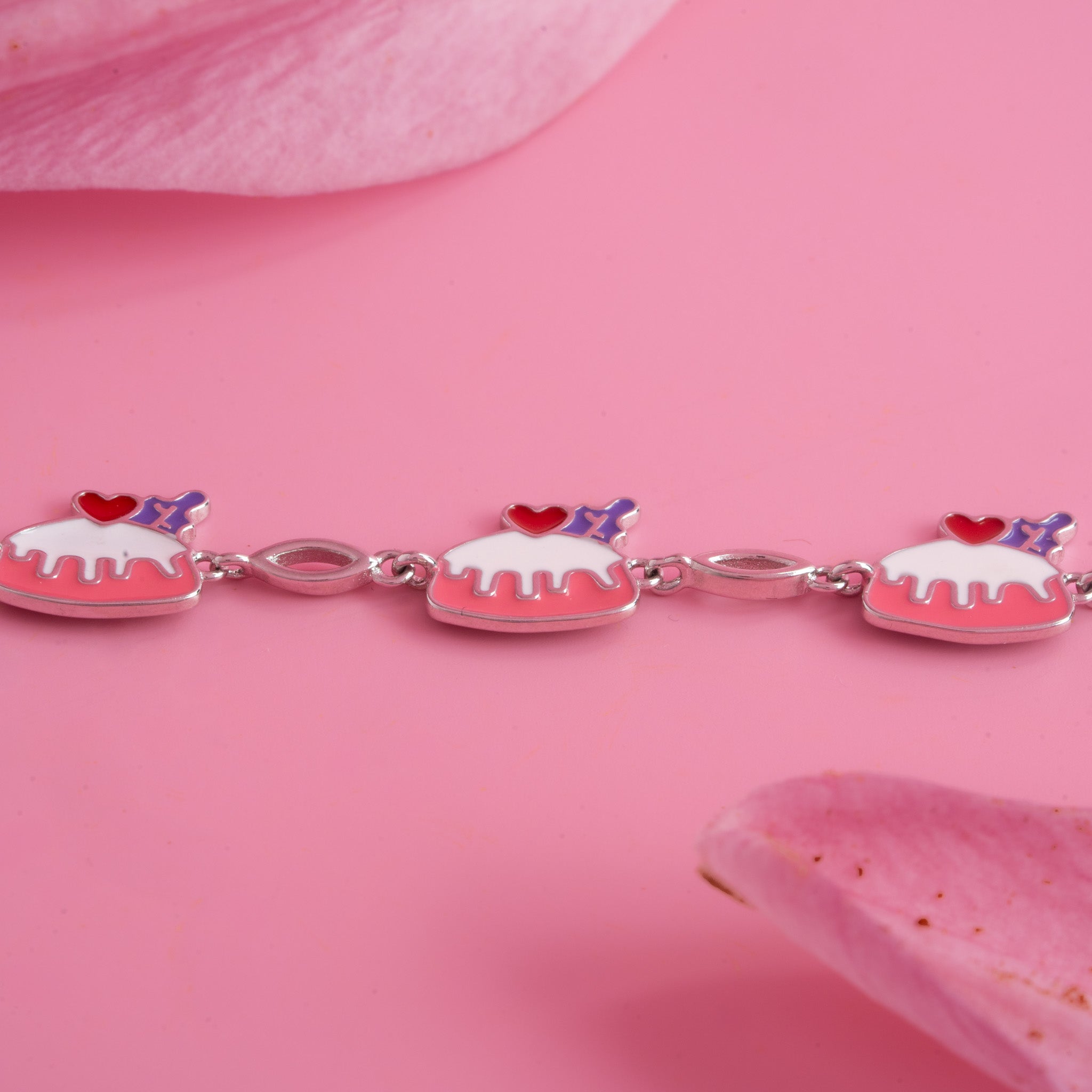 Cake charm silver bracelet for kids