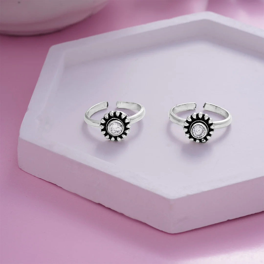 Centre White Stone 925 Silver Toe Ring