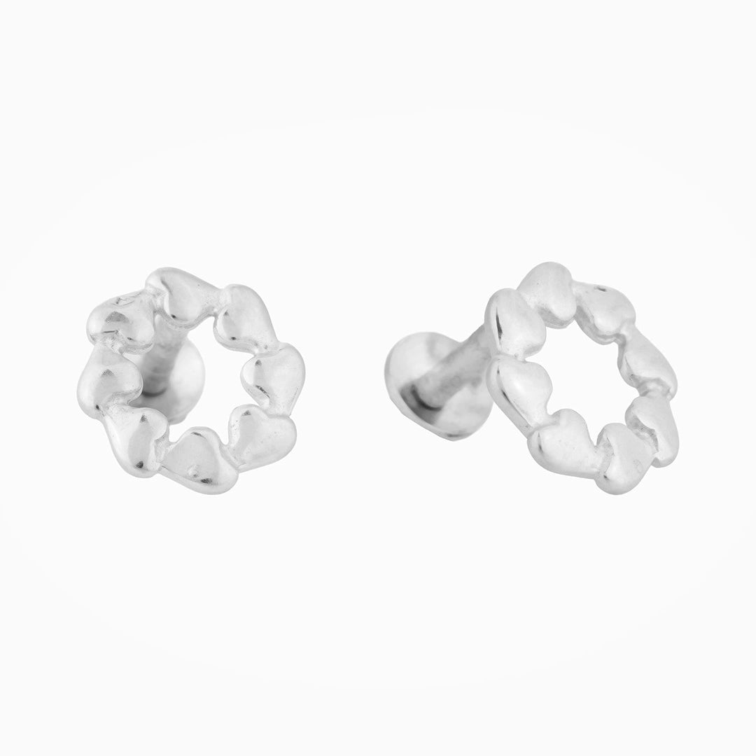 Circle Designed Heart Stud Earrings in 925 Sterling Silver Ishna