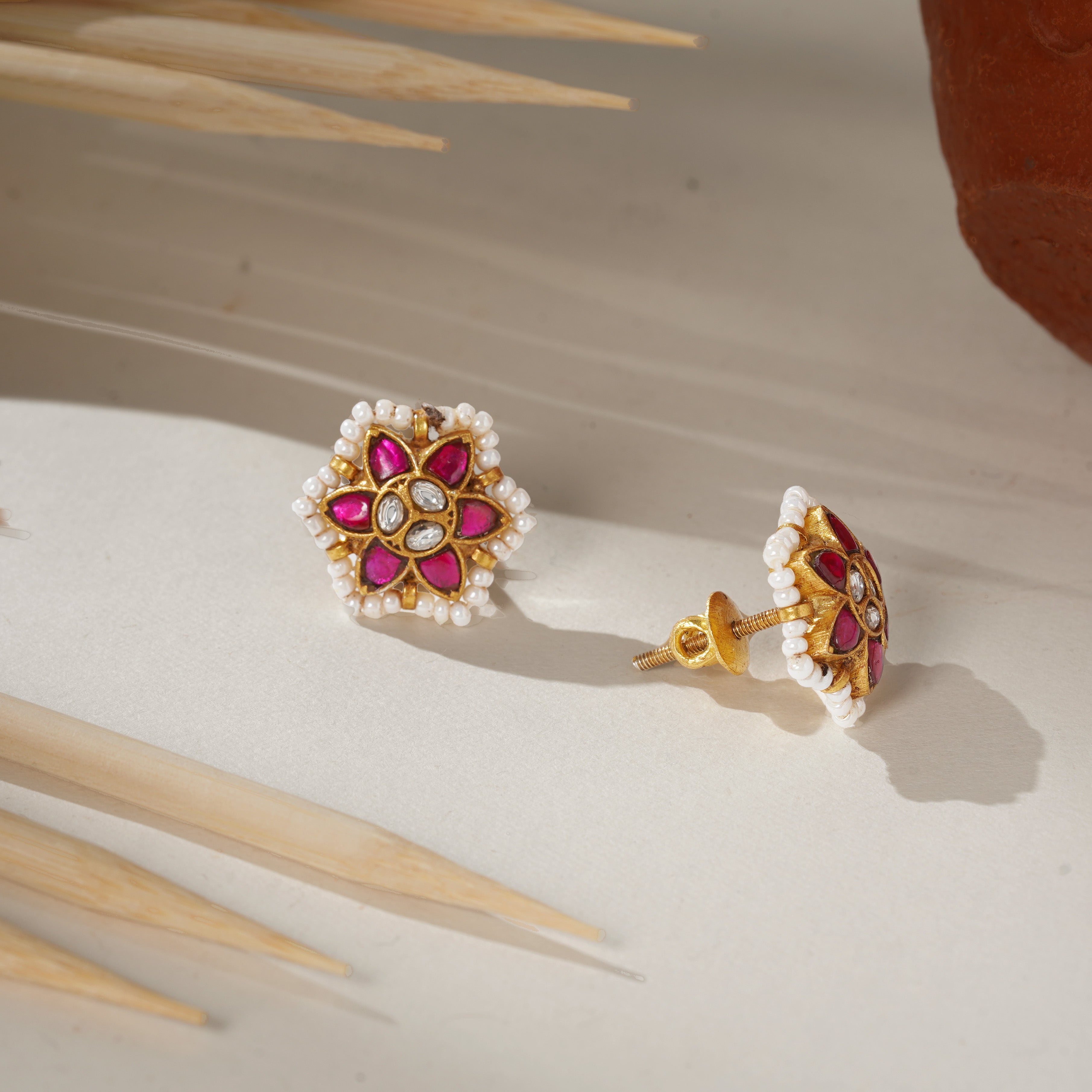  Classic Floral Kundan 
Gold Plated Silver Stud Earrings Ishna