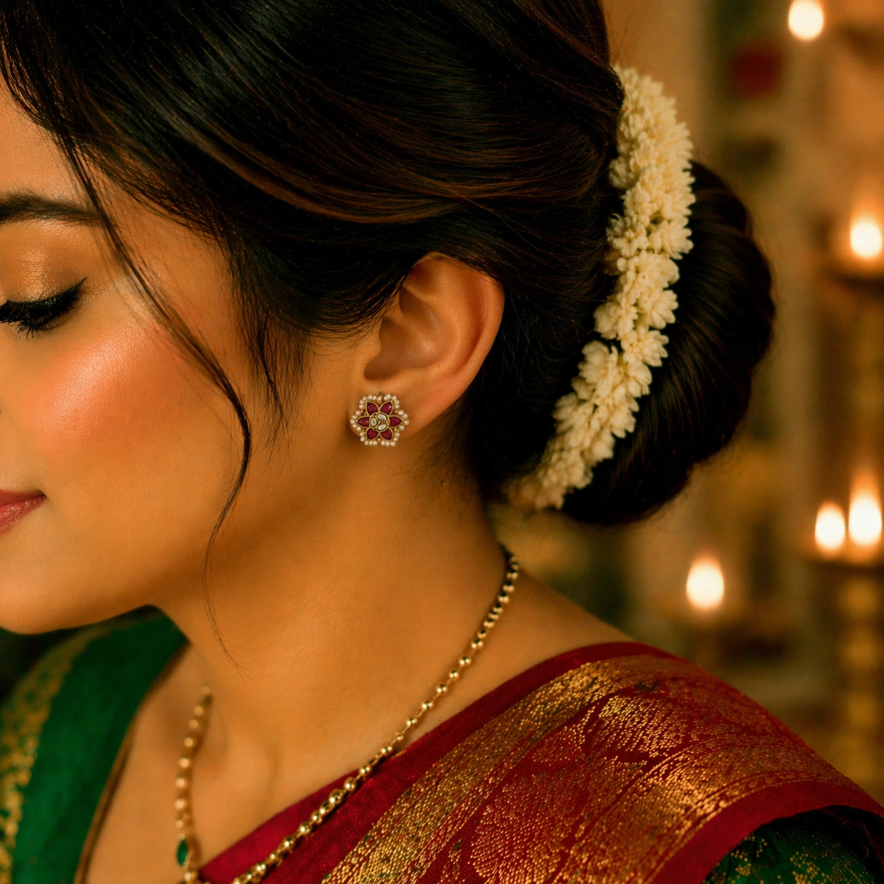 Classic Floral Kundan Stud Earrings