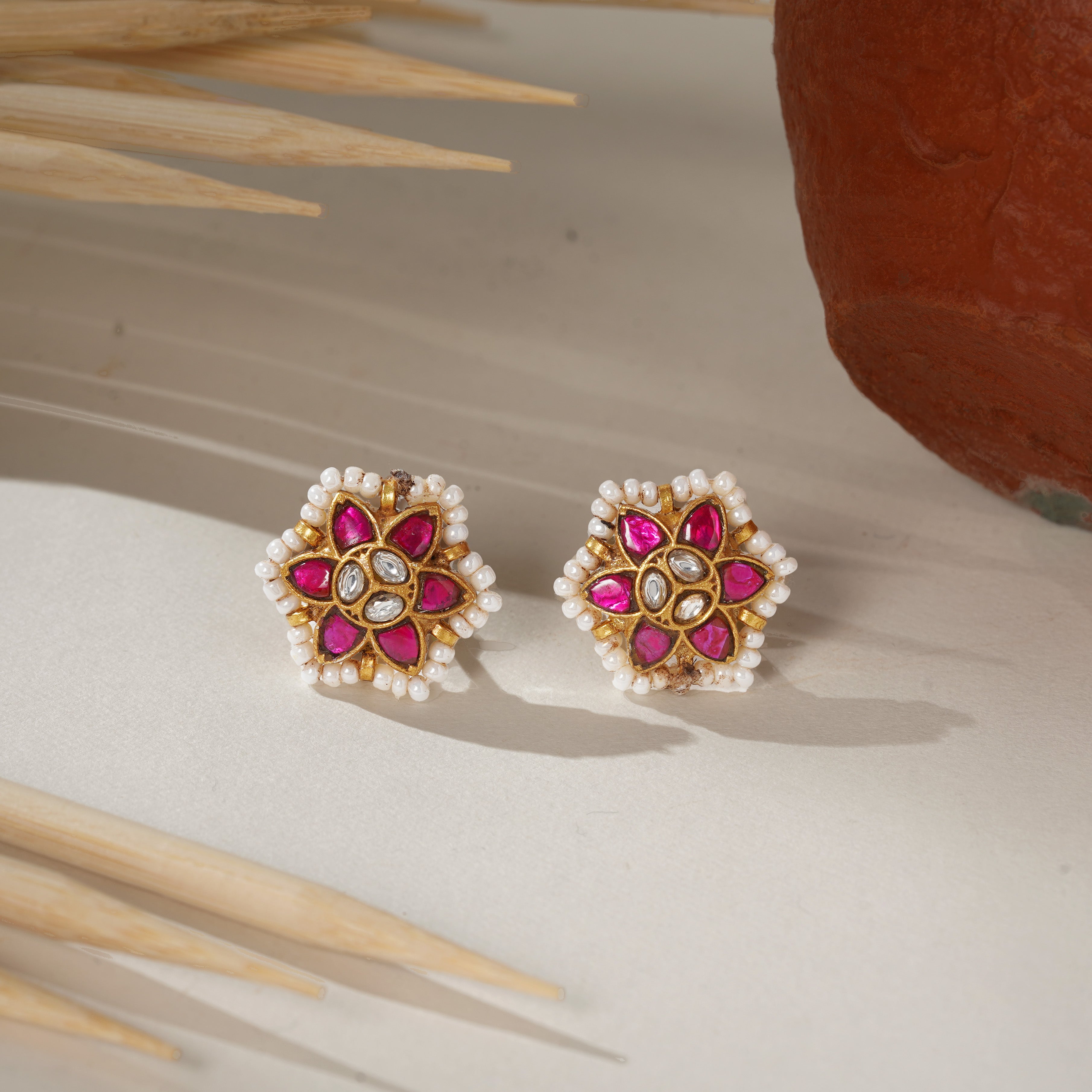 Classic Floral Kundan Stud Earrings Ishna