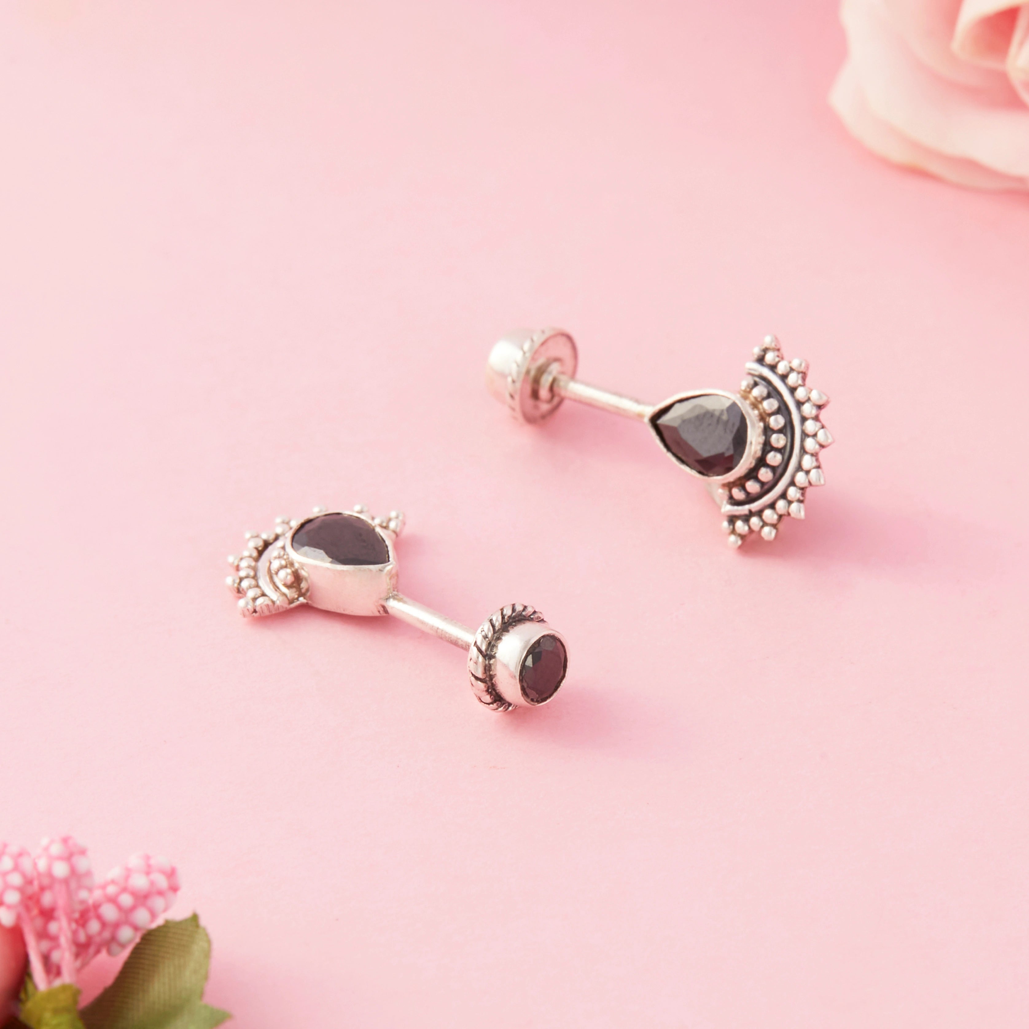 Classic Onyx Teardrop Stud Earrings Ishna