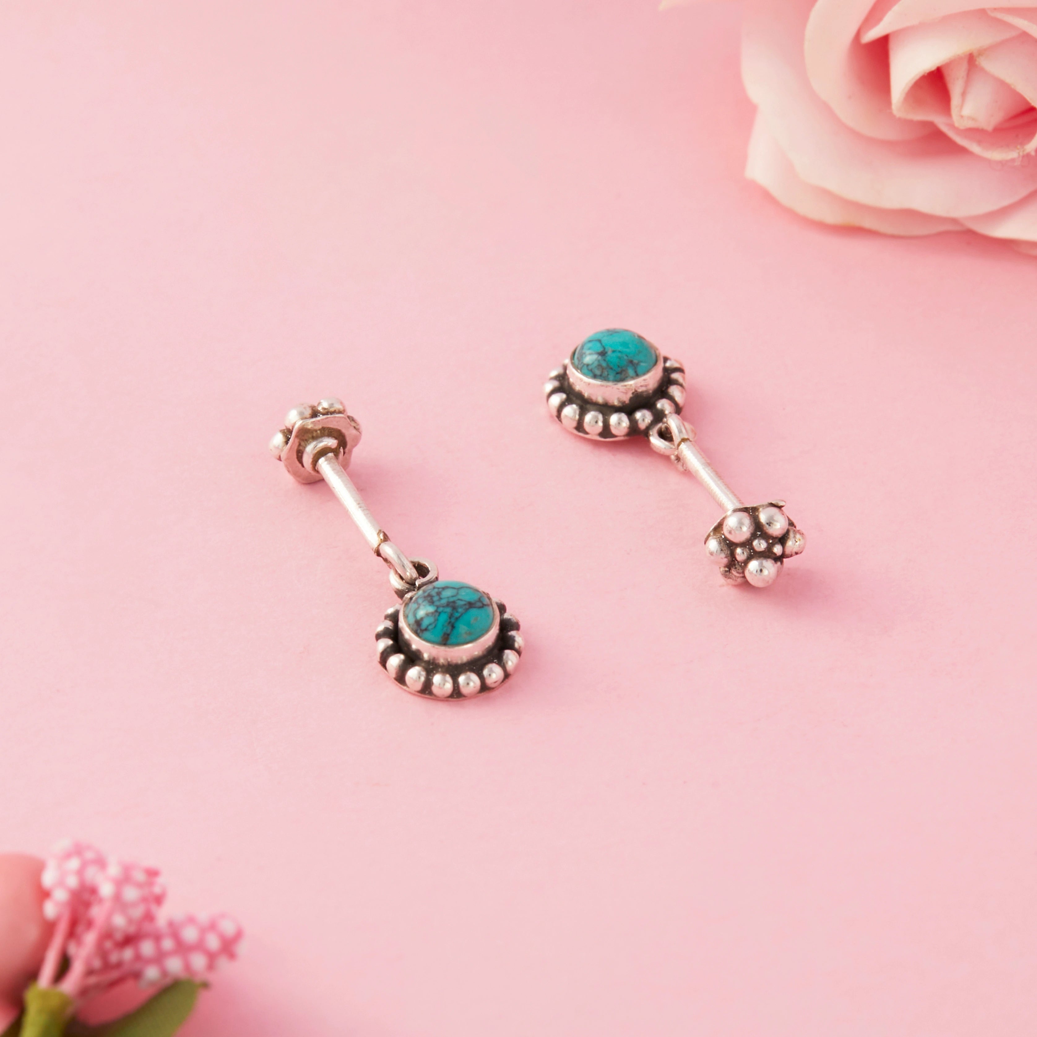 Classic Turquoise Drop Stud Earrings Ishna