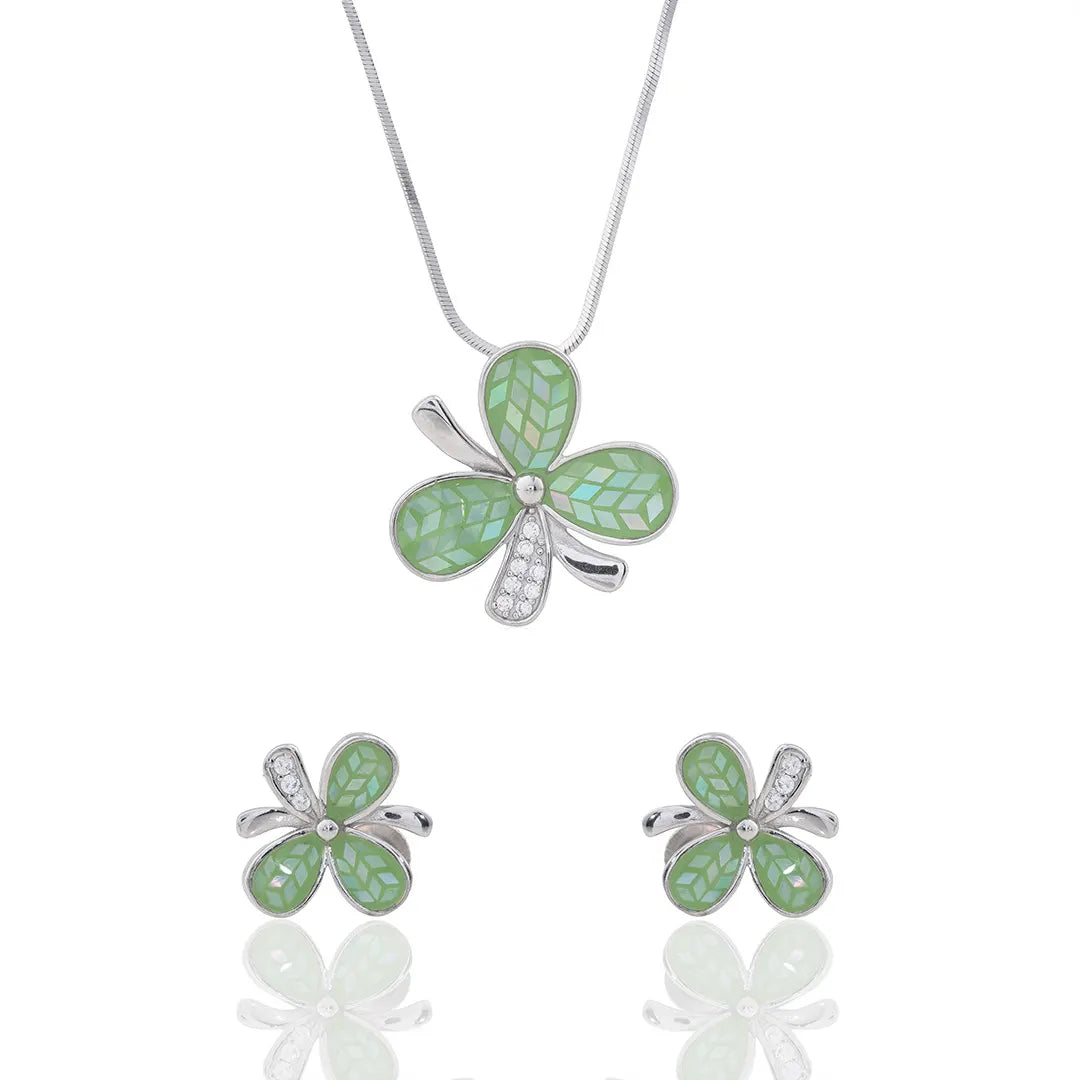 Clover Leaf Pendant Chain & Earrings Ishna