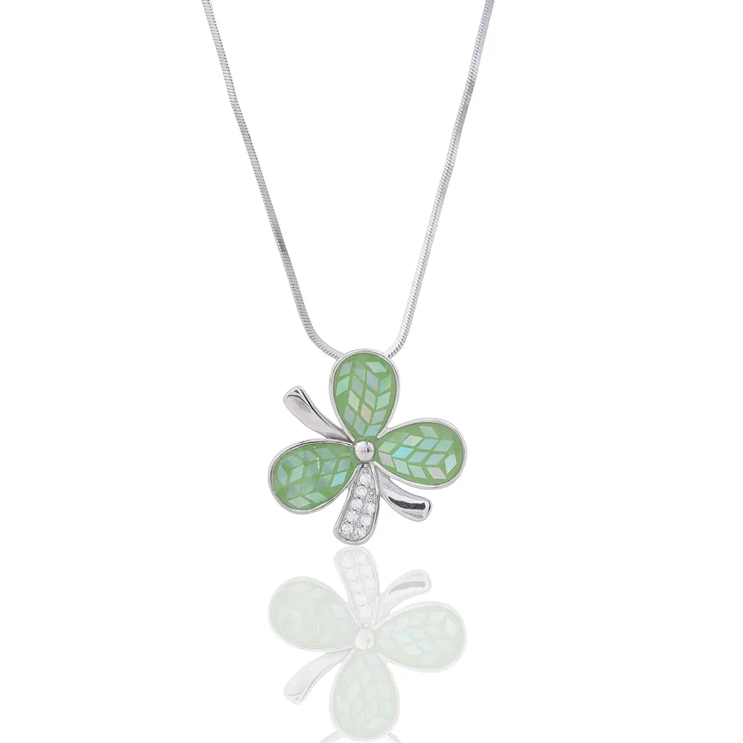 Clover Leaf Pendant Chain & Earrings in 925 Sterling Silver Ishna
