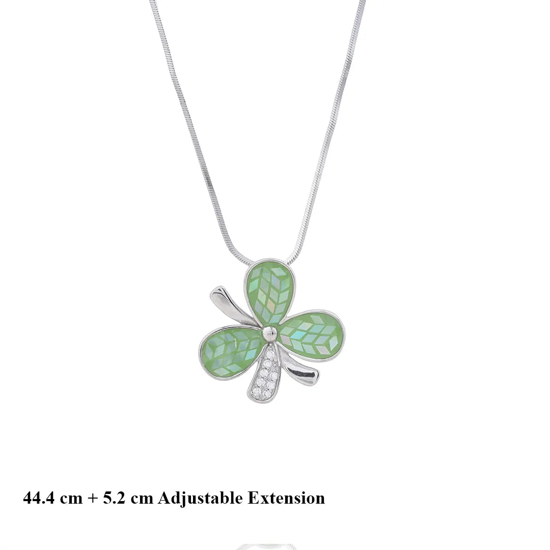 Clover Leaf silver Pendant Chain & Earrings 