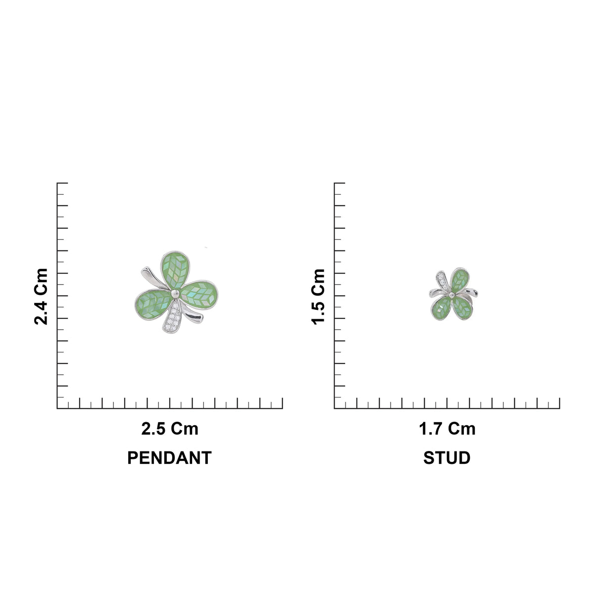 Clover Leaf sterling silver Pendant Chain & Earrings 