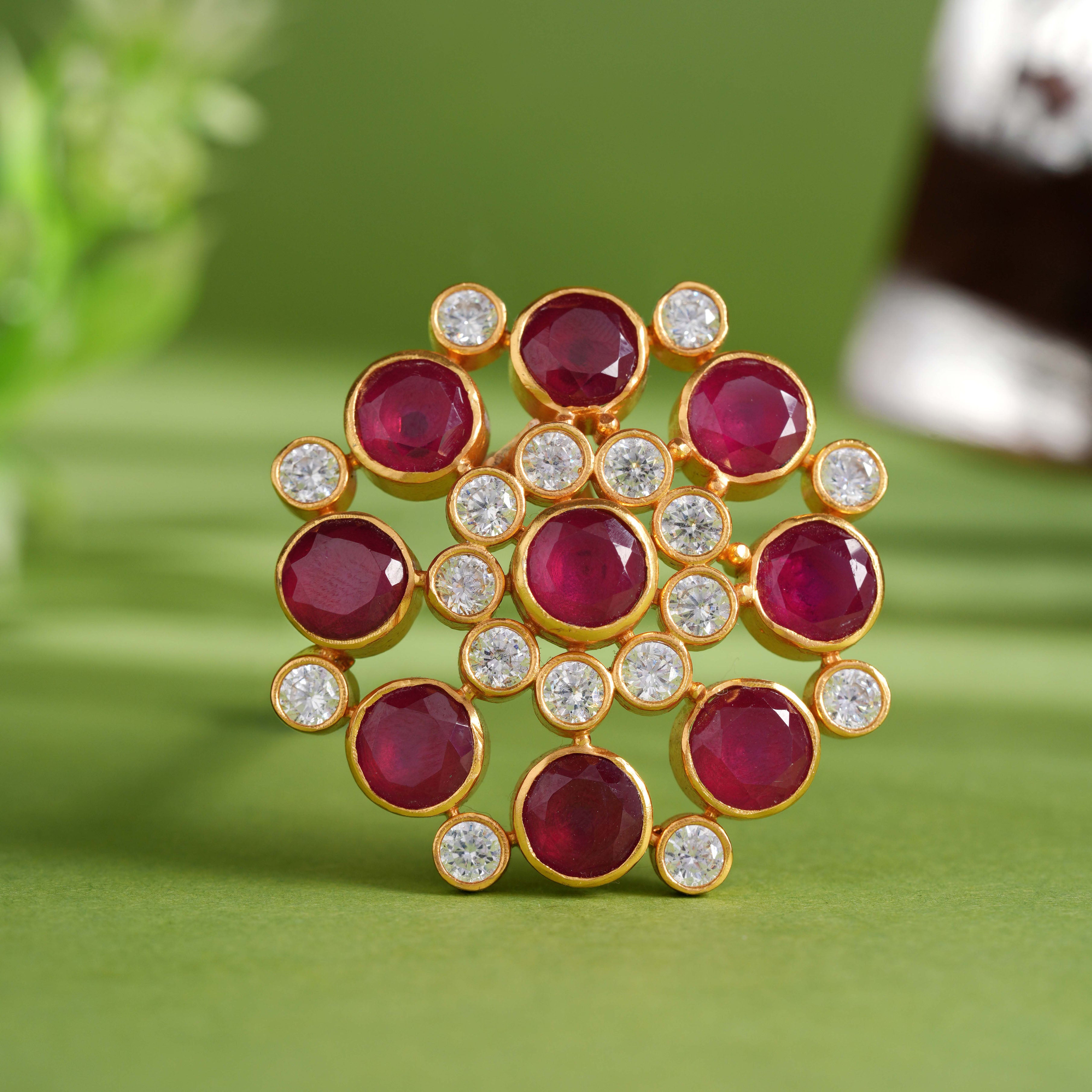 Cluster Ruby Stone Floral Pendant Ishna