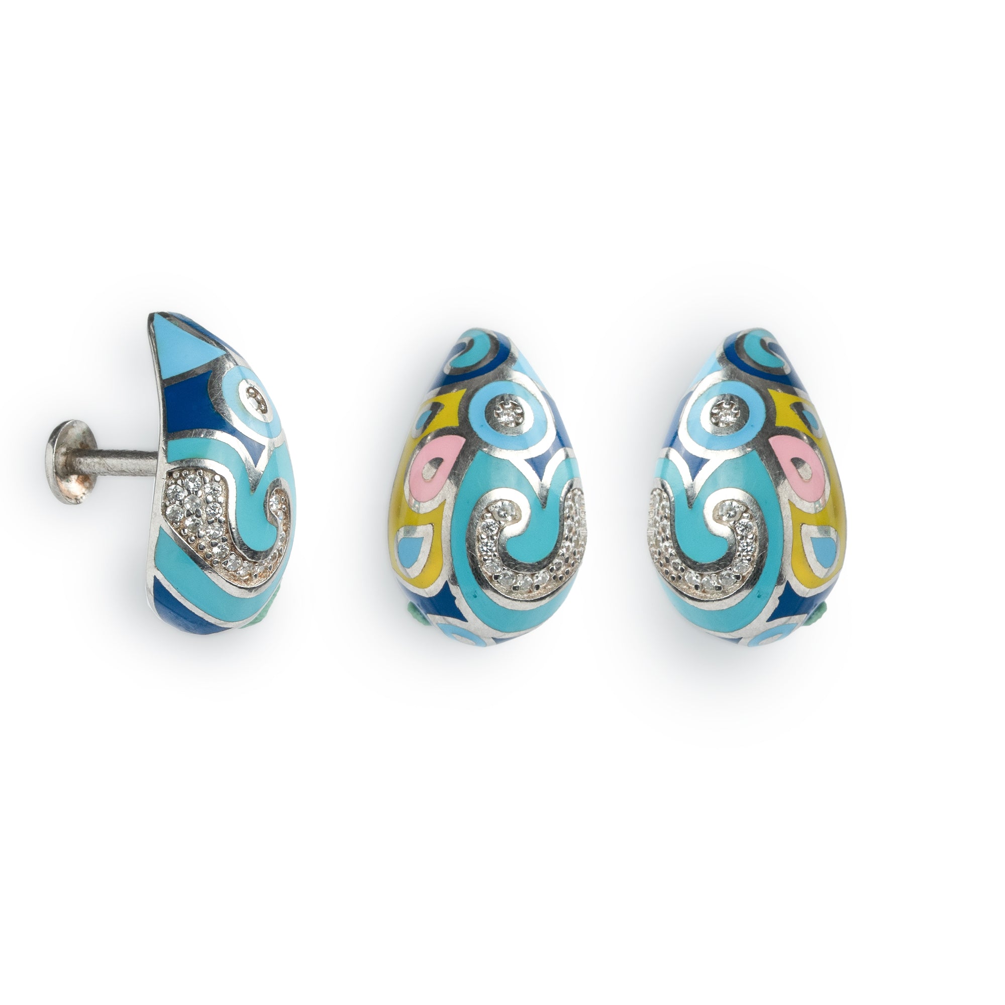 Colourful enamel silver earrings