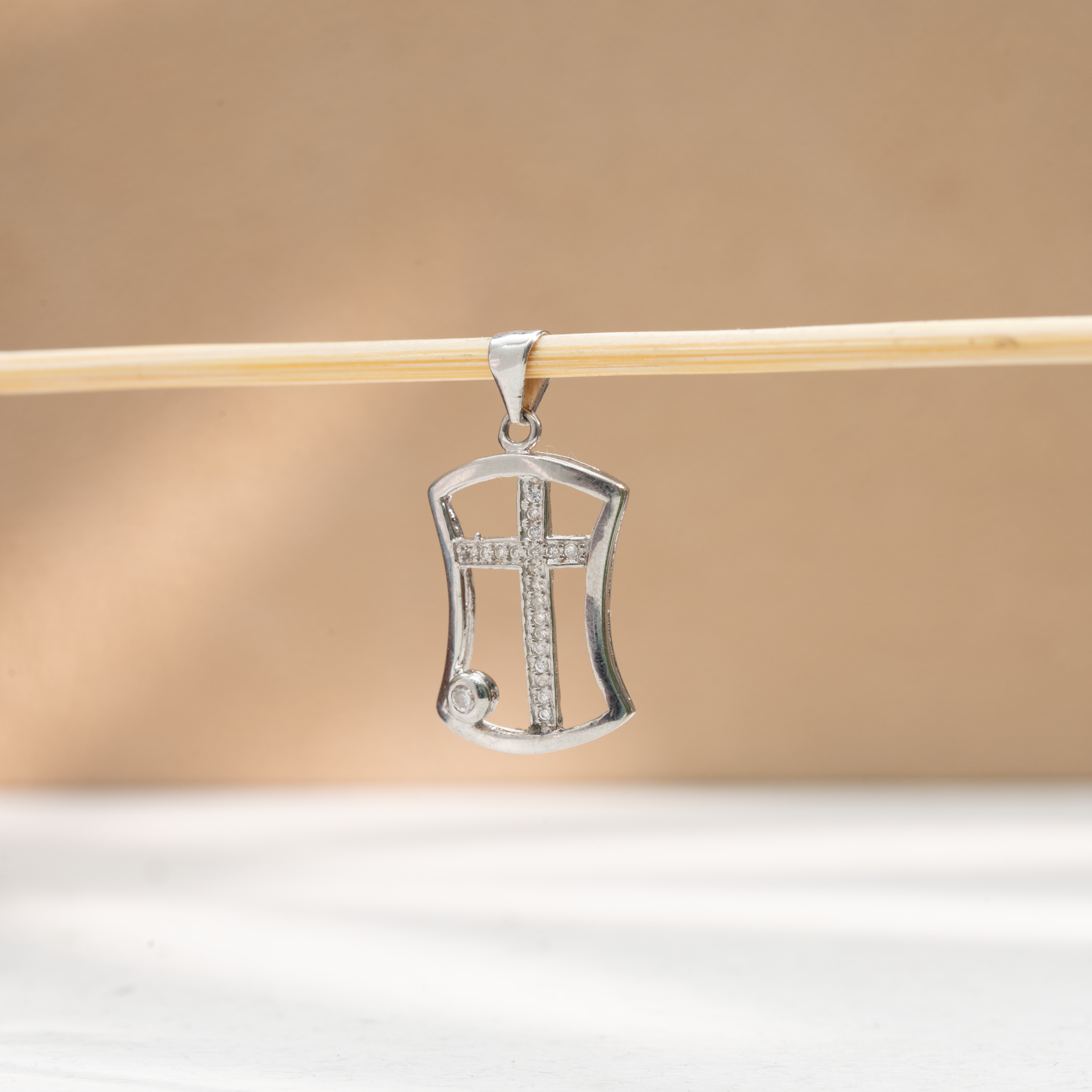 Cross in shield silver pendant