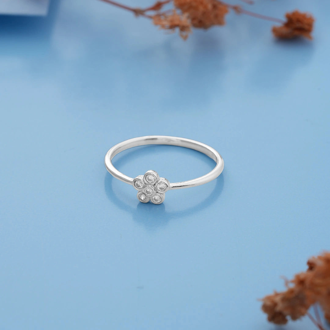 Crystal Flower Silver Ring Ishna