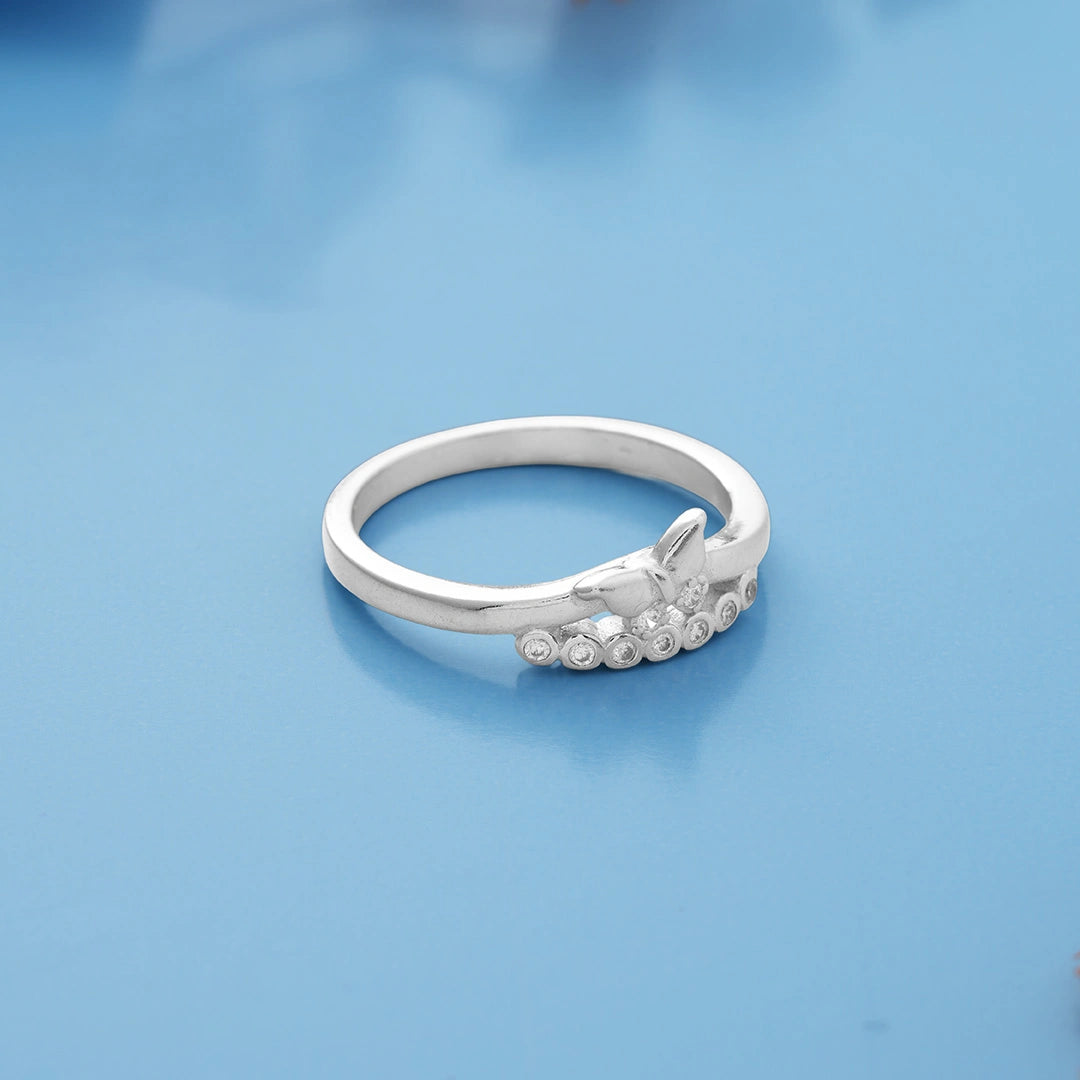 Crystal Stone Butterfly Ring in Sterling Silver Ishna