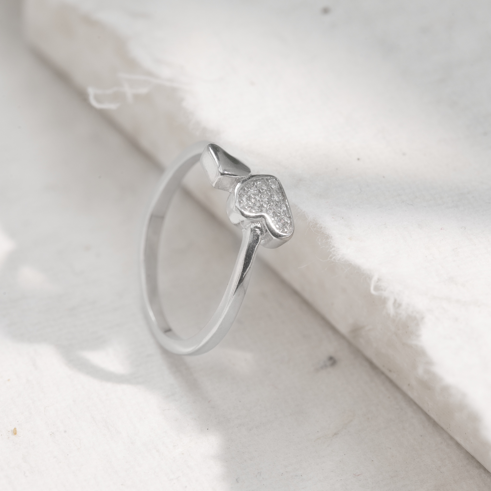 Crystal heart silver ring