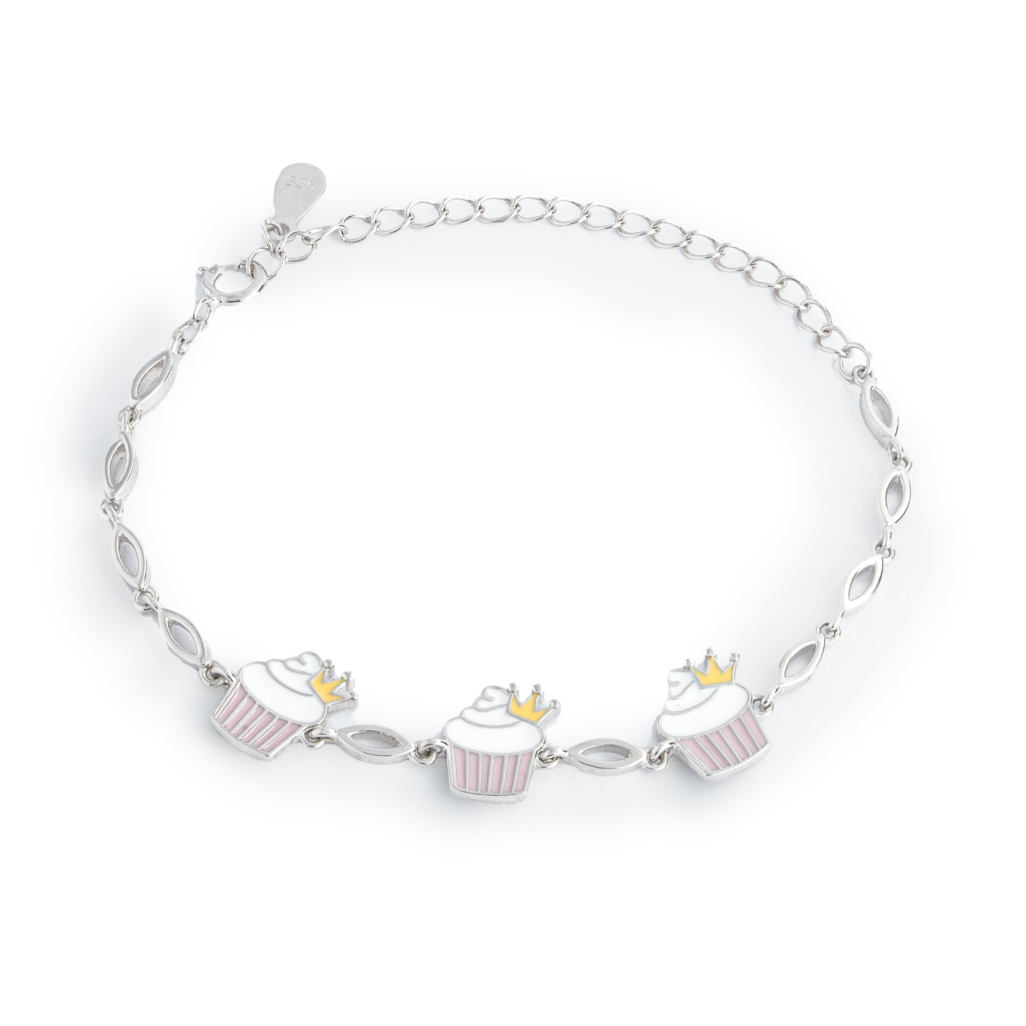 Cupcake crown Sterling silver charm bracelet Ishna