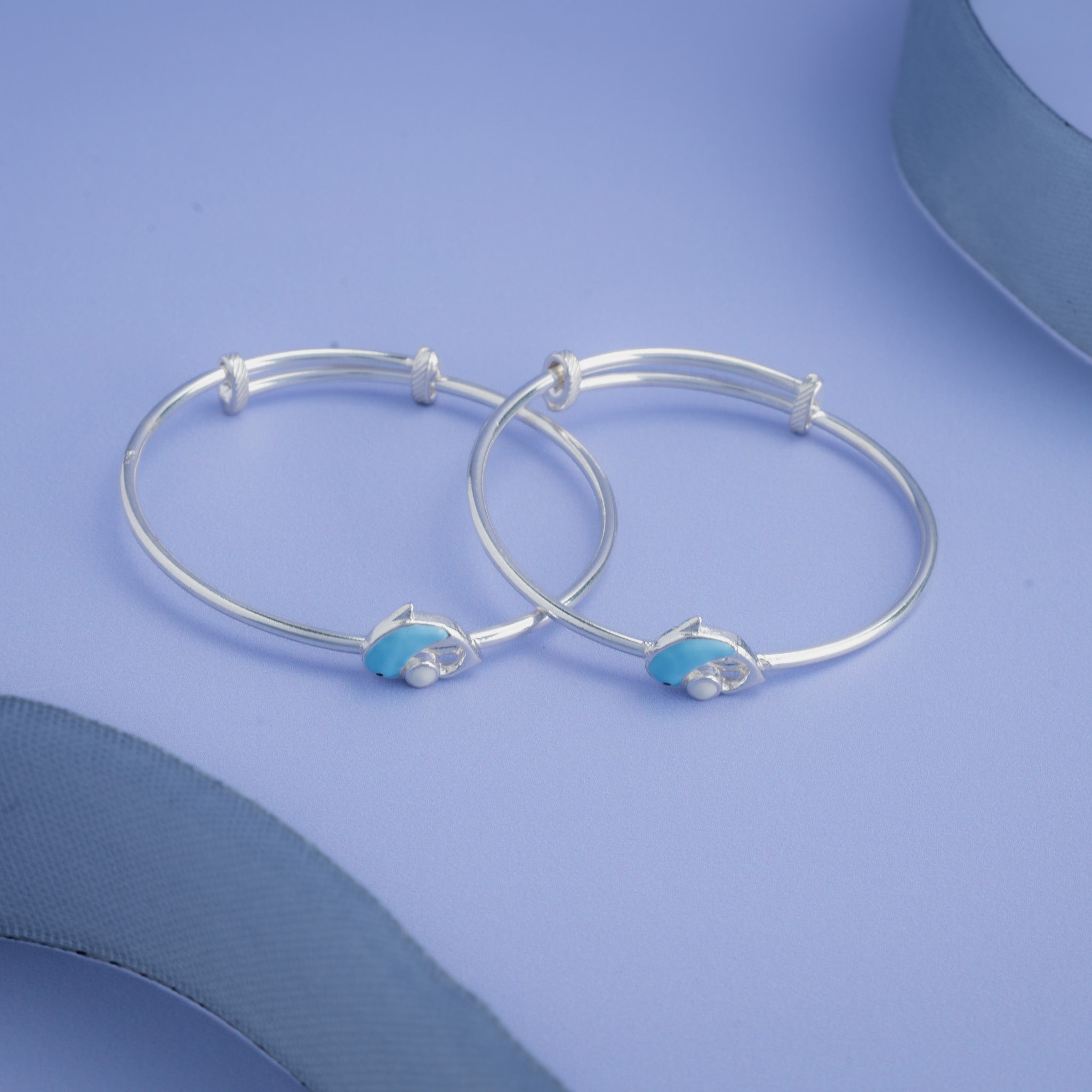Cute dolphin silver bangle for babies