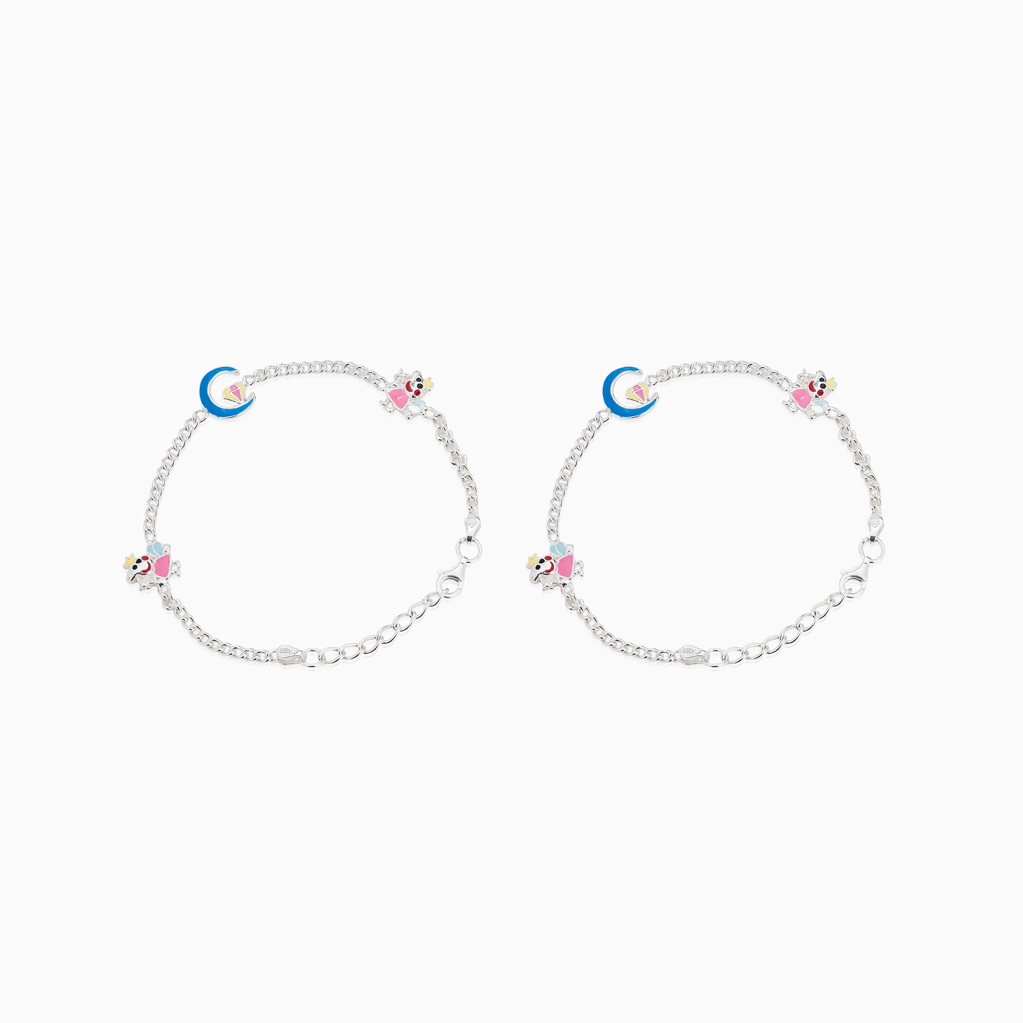 Cute enamel charm silver baby anklet