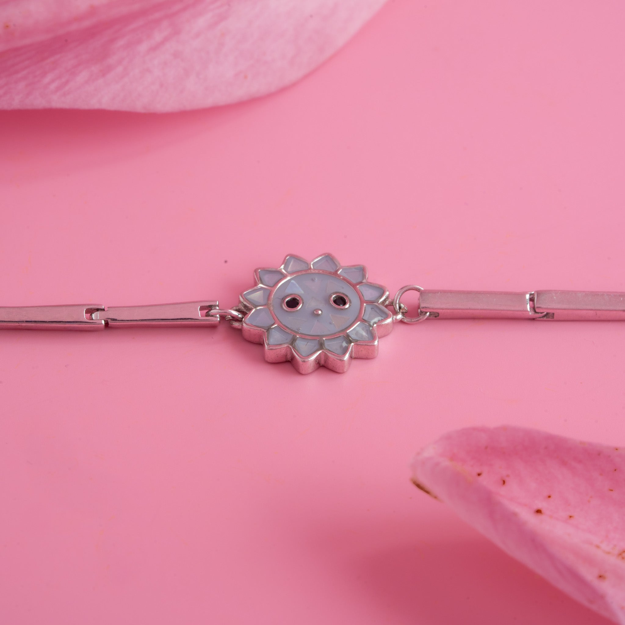 Cute flower enamel silver bracelet