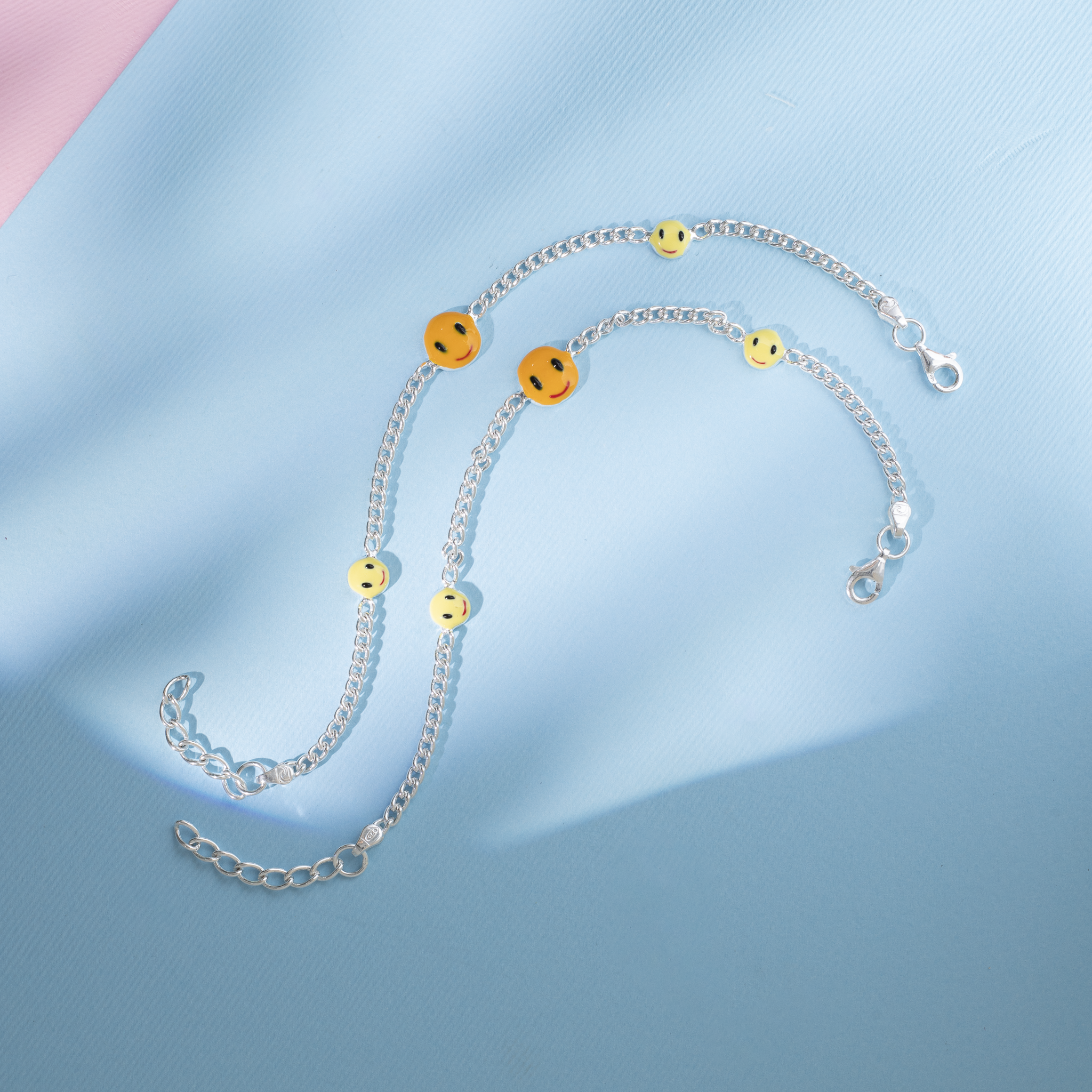 Cute smiley enamel silver anklet for kids