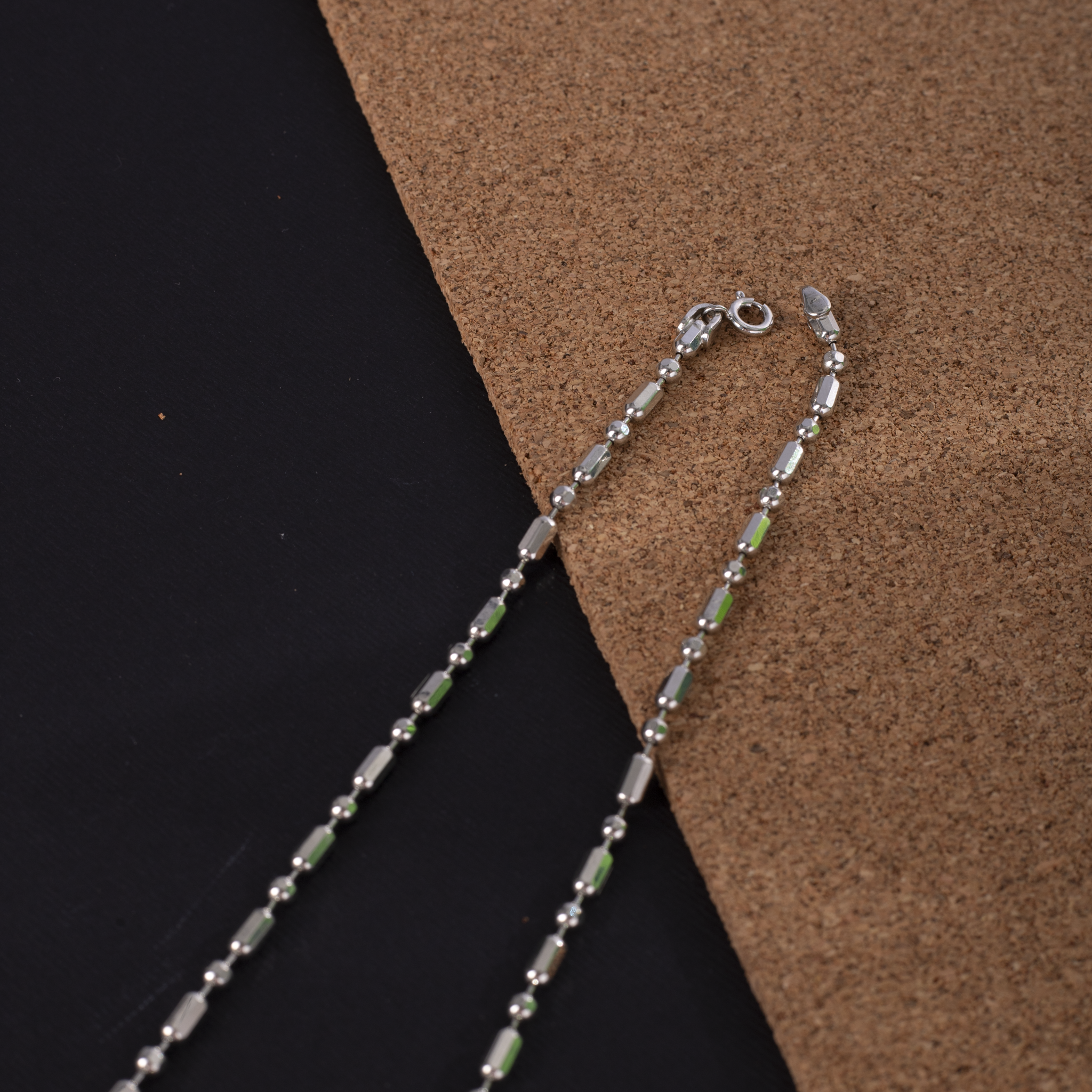 Cylindrical bead sterling silver chain