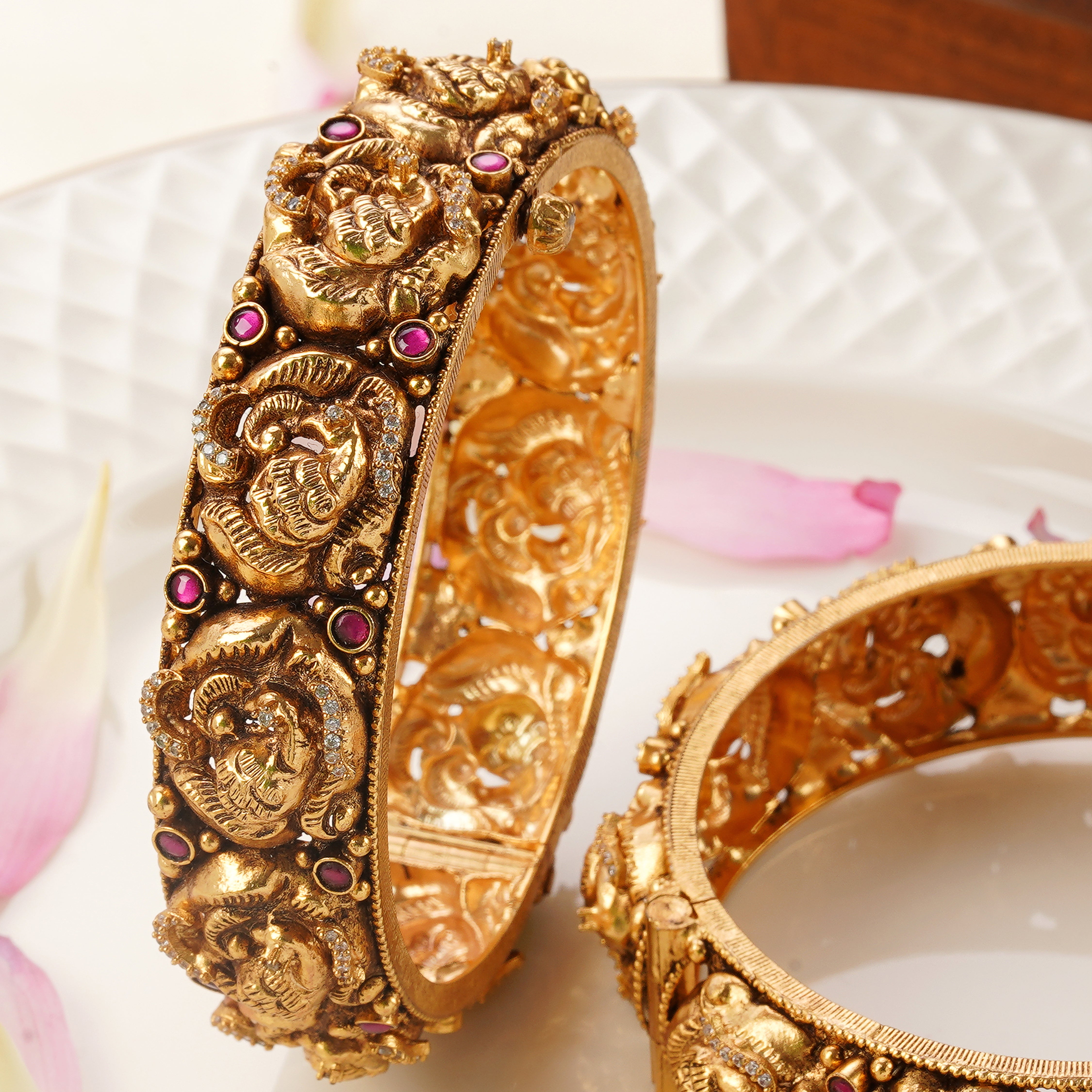 Daily Wear Ruby Stone Gold Plated Bangles for Women