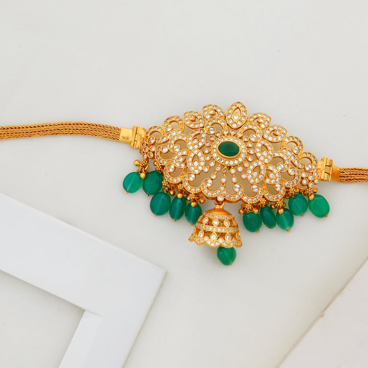 Designer Choker Necklace with Green Droplets