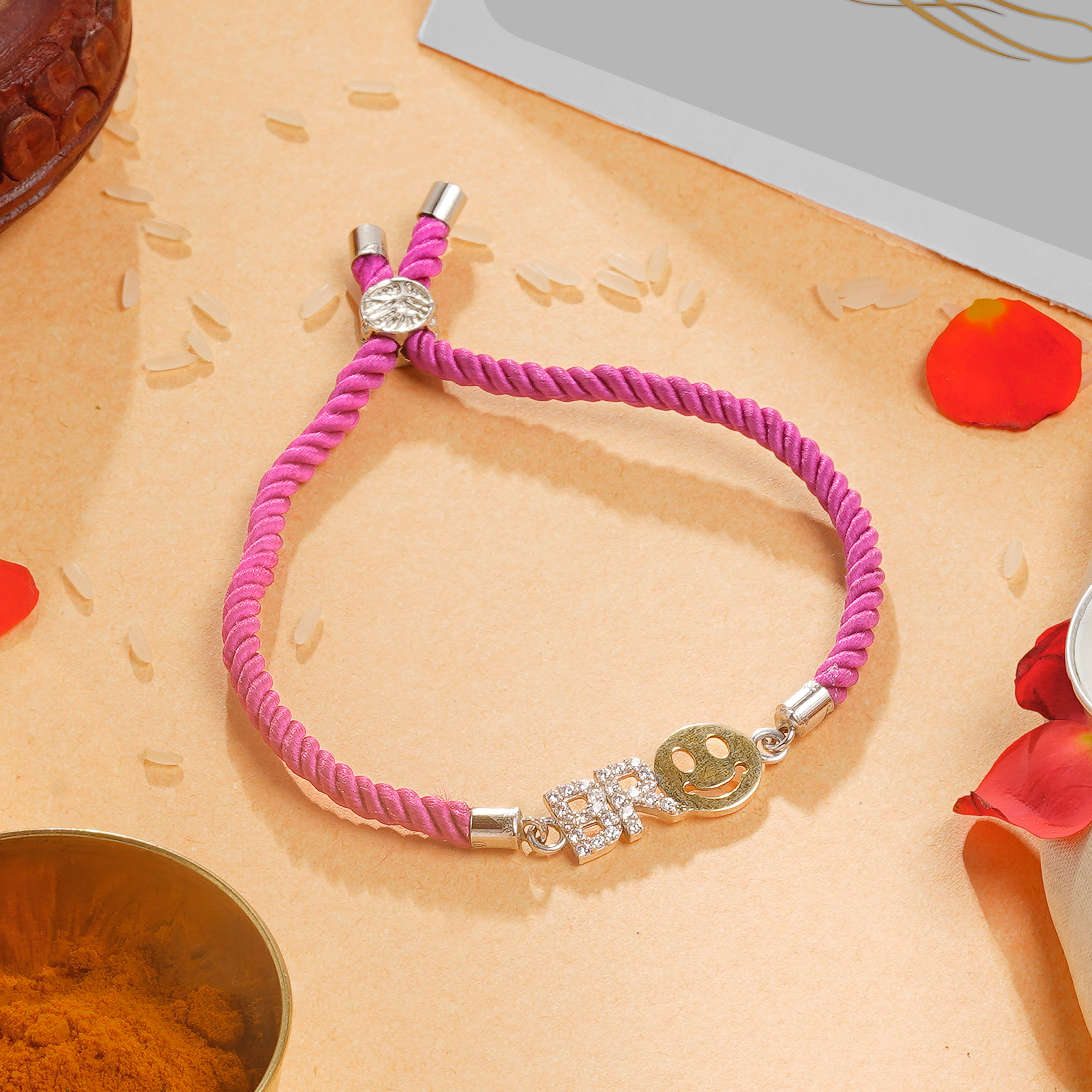 Designer Sterling Silver Rakhi with Smiley Charm