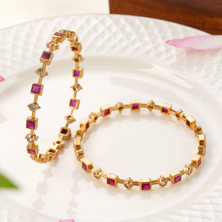 Designer gold finish ruby and crystal bangle online shopping