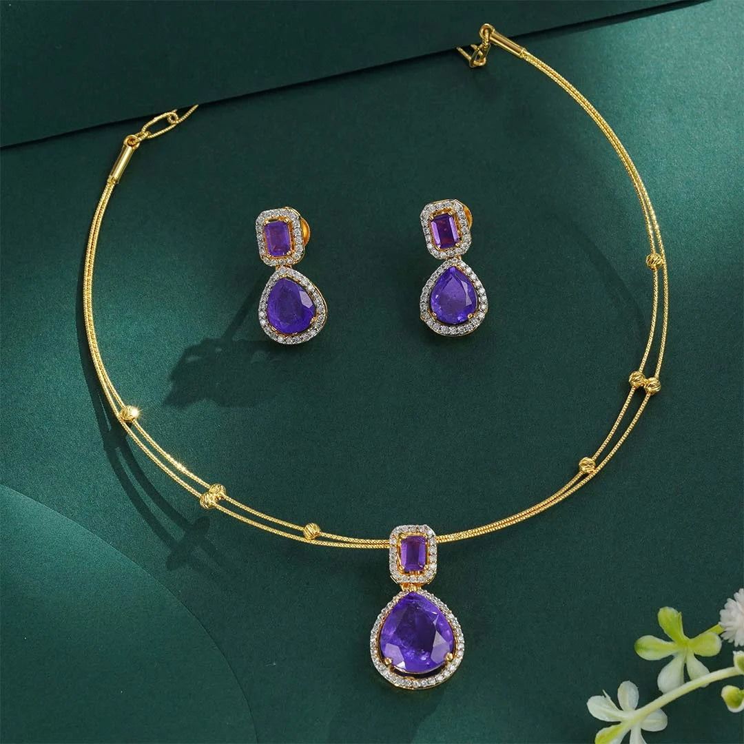 Designer purple stone string necklace
