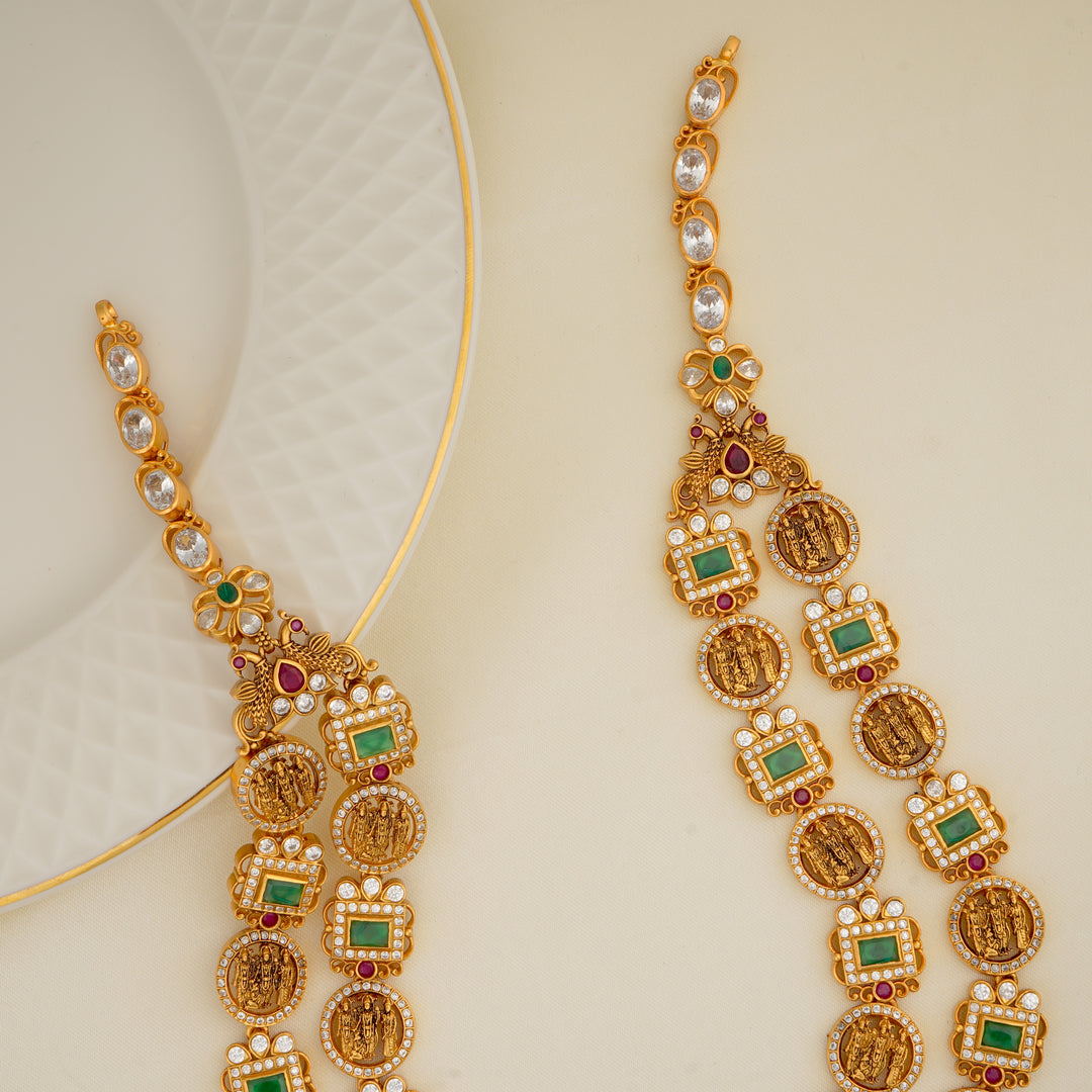 Devotional Ram Parivar necklace in 24K antique finish gold plated