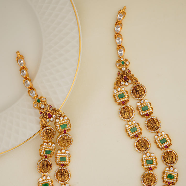 Devotional Ram Parivar necklace in 24K antique finish gold plated