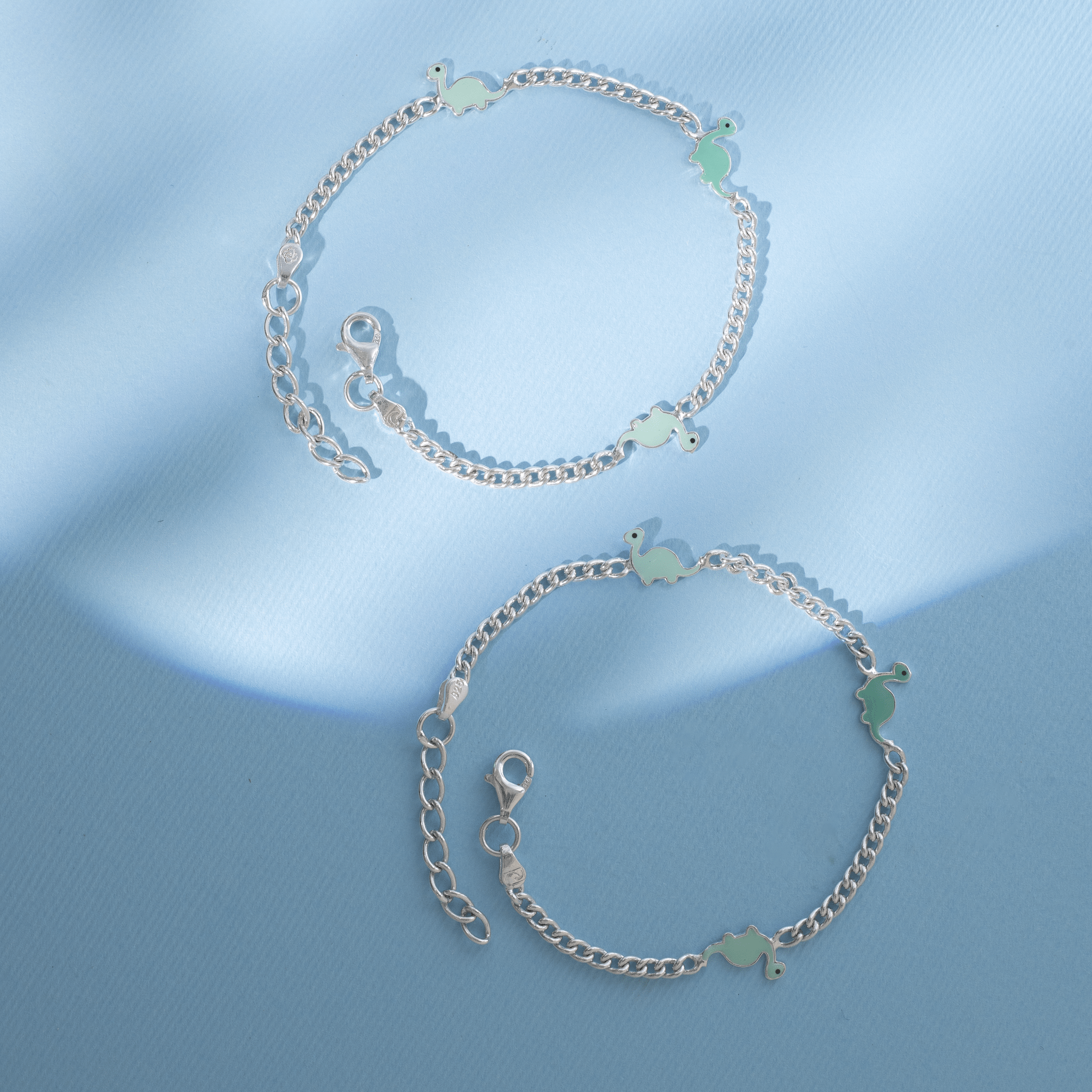Dinosaur enamel silver anklet for kids