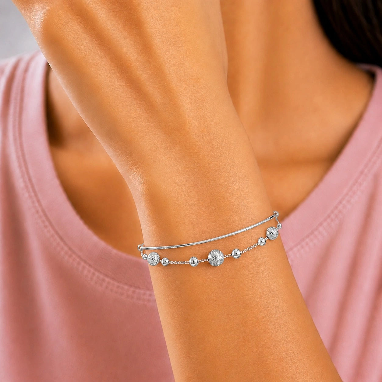 Double Beaded Bracelet in Sterling Silver Ishna
