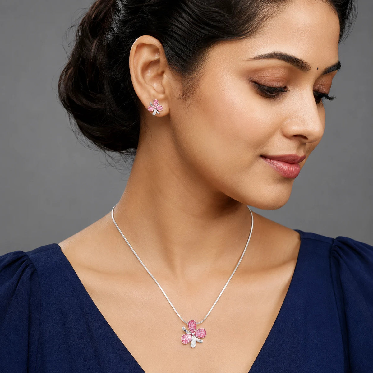 Double Butterfly 925 silver Pendant Chain Set