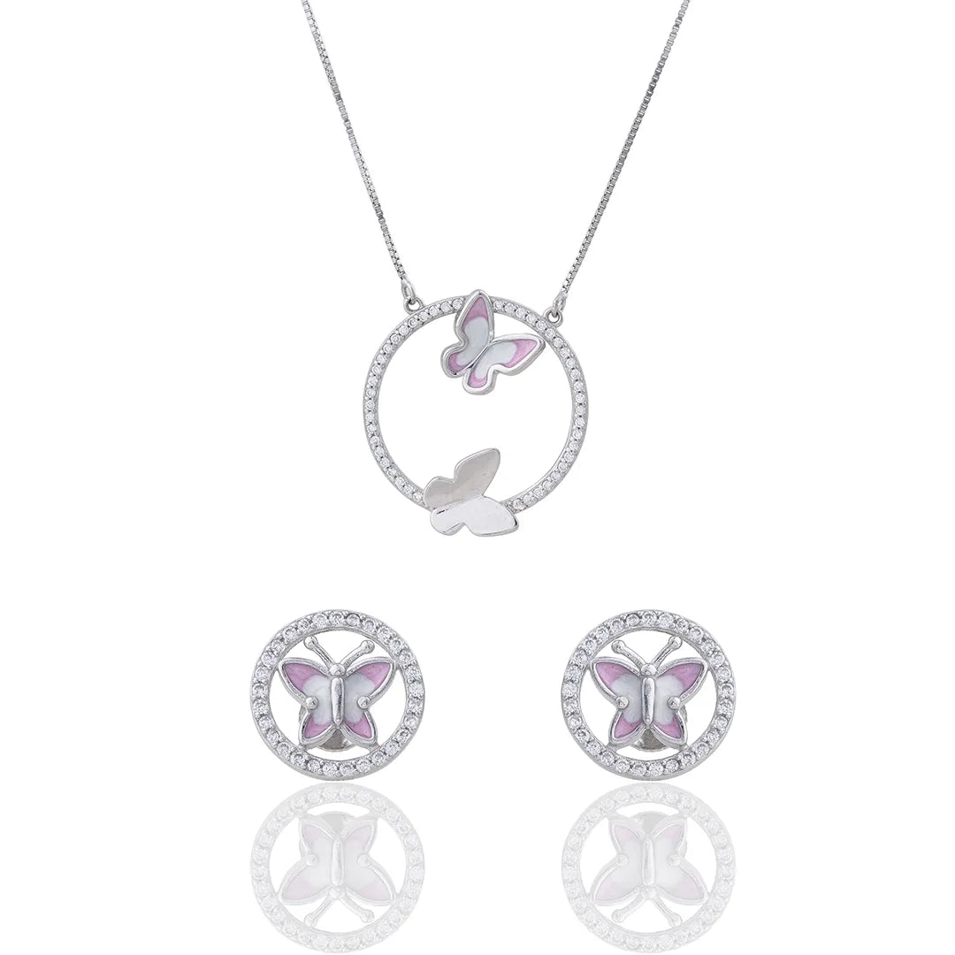 Double Butterfly Pendant Chain Set Ishna