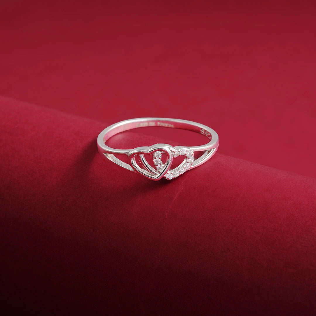Double heart crystal ring for women