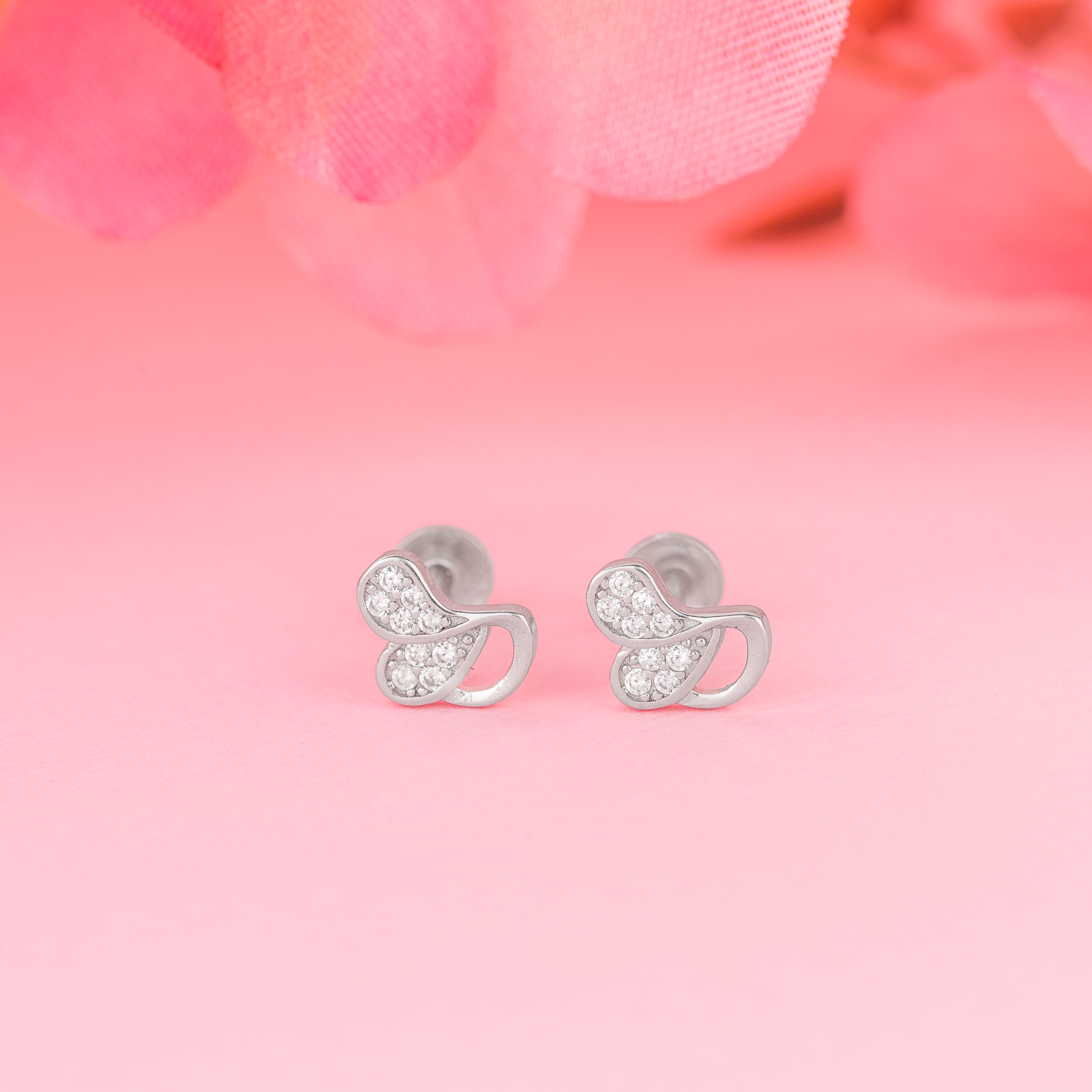 Double heart loop stud earrings