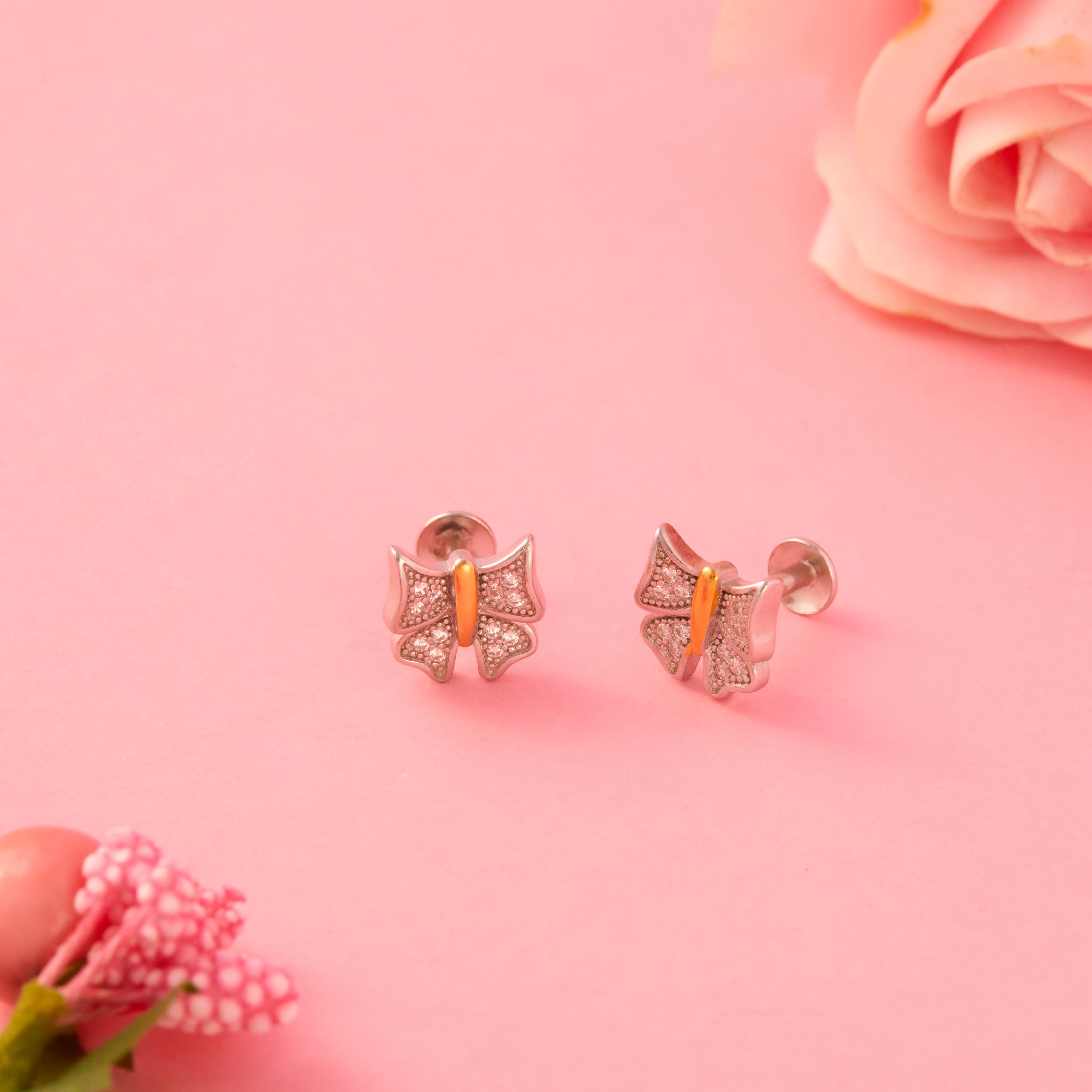 Dual Tone Butterfly Stud Earrings Ishna