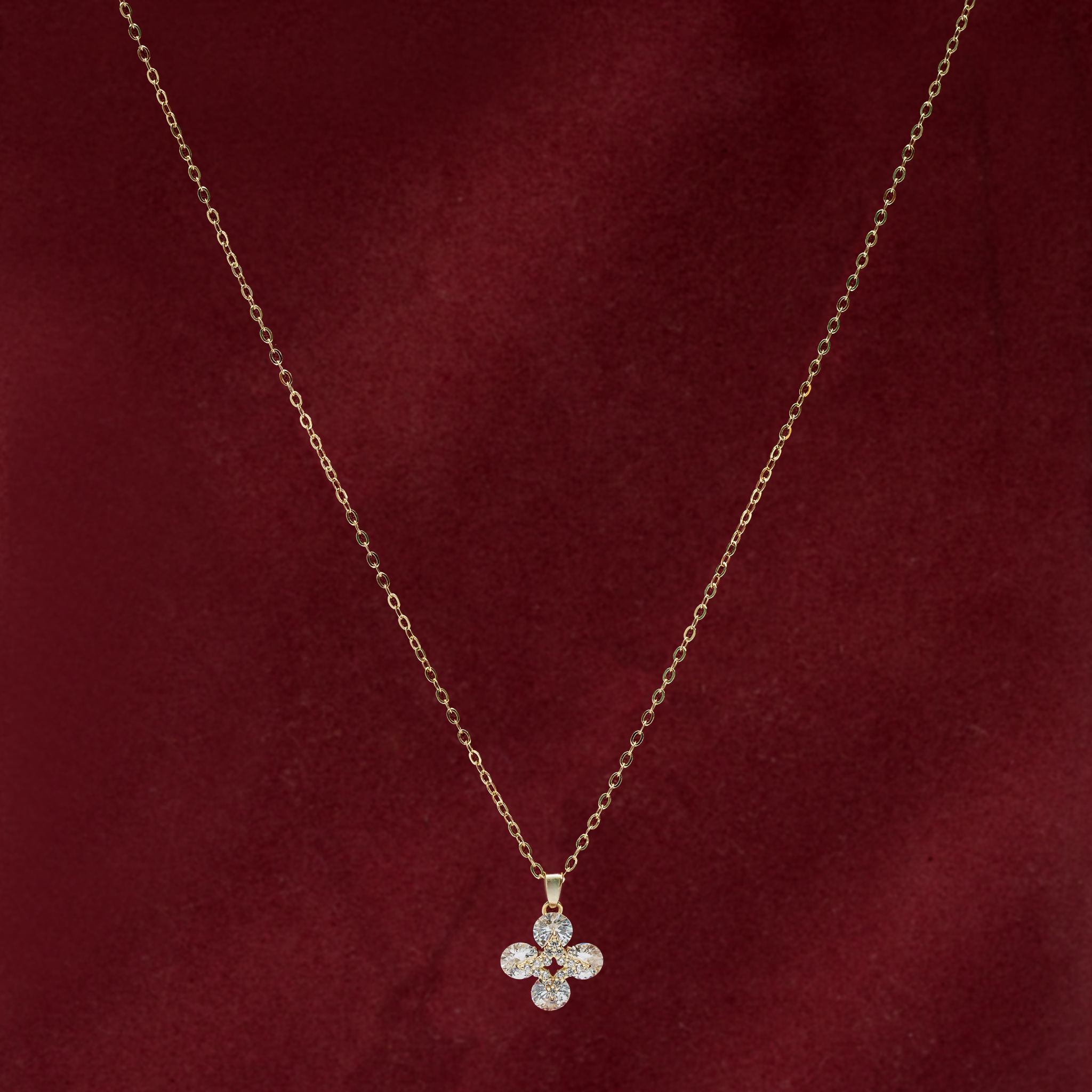 Elegant CZ floral pendant gold chain