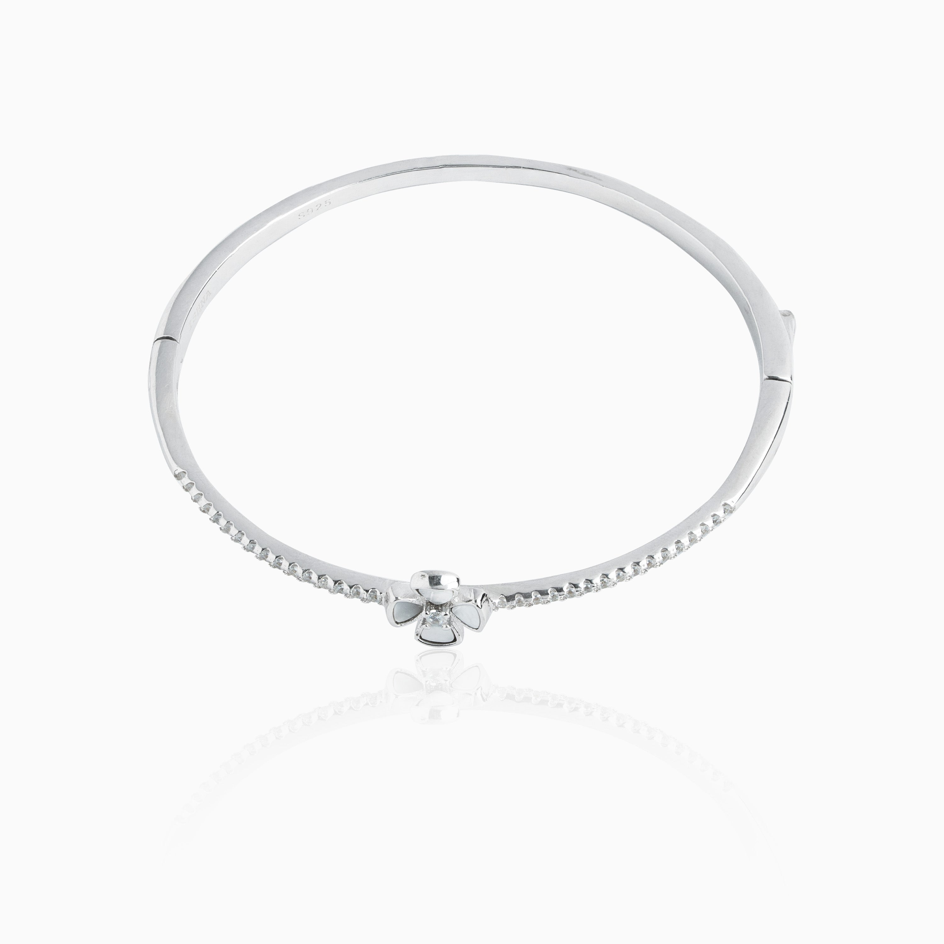 Elegant clover design silver kada bracelet