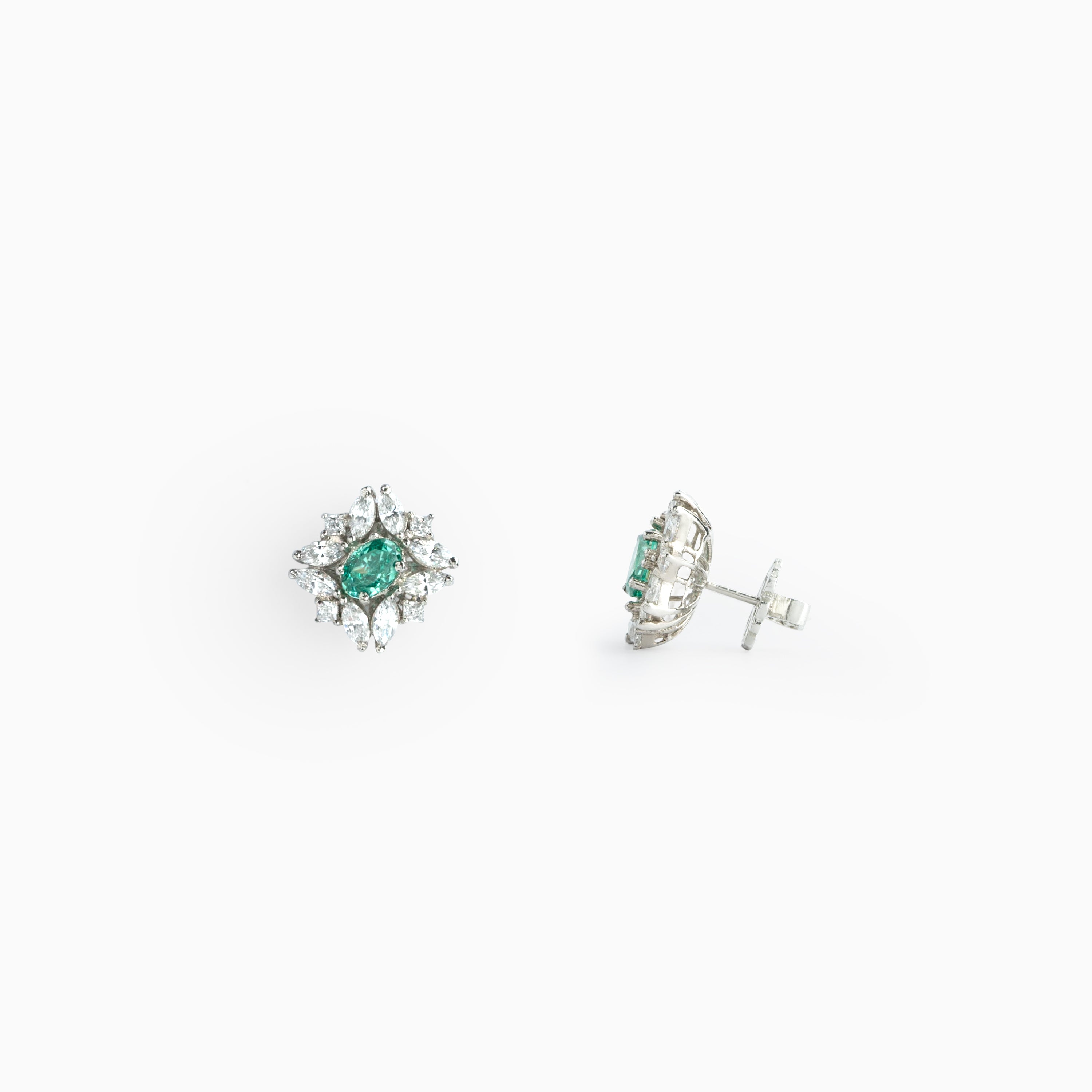 Elegant green center stone stud earrings Ishna