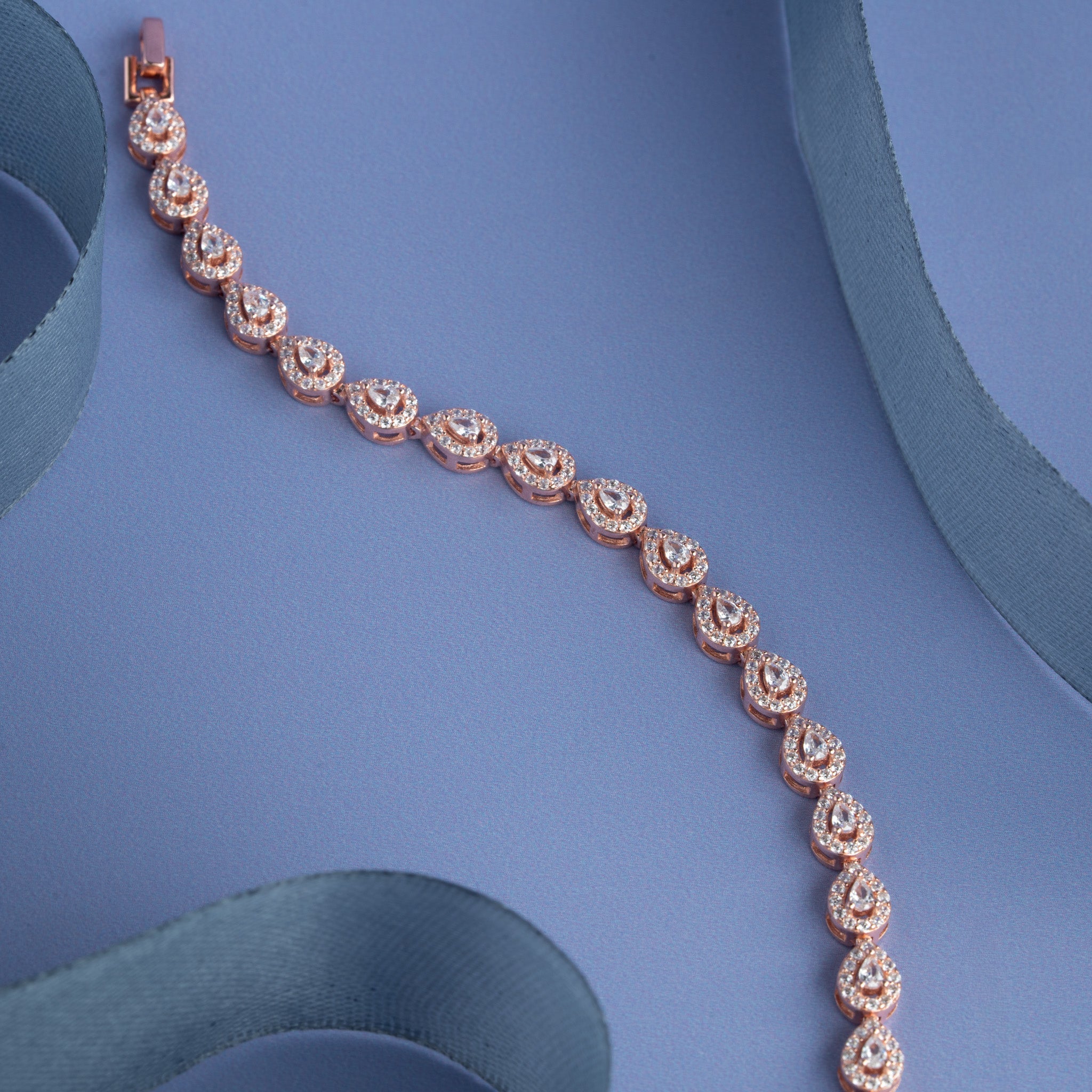 Elegant rose gold CZ teardrop design bracelet