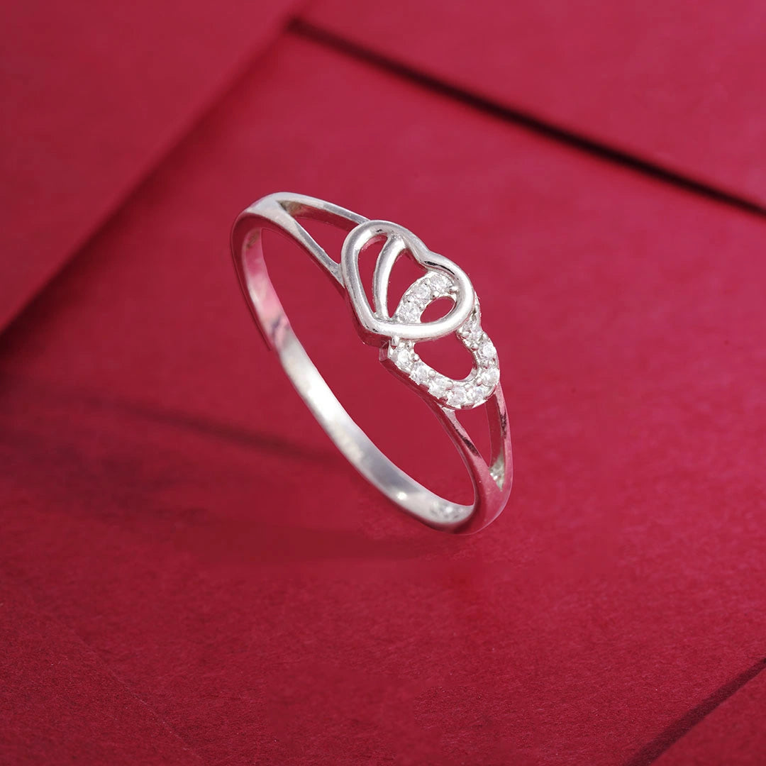 Elegant silver heart crystal jewellery ring
