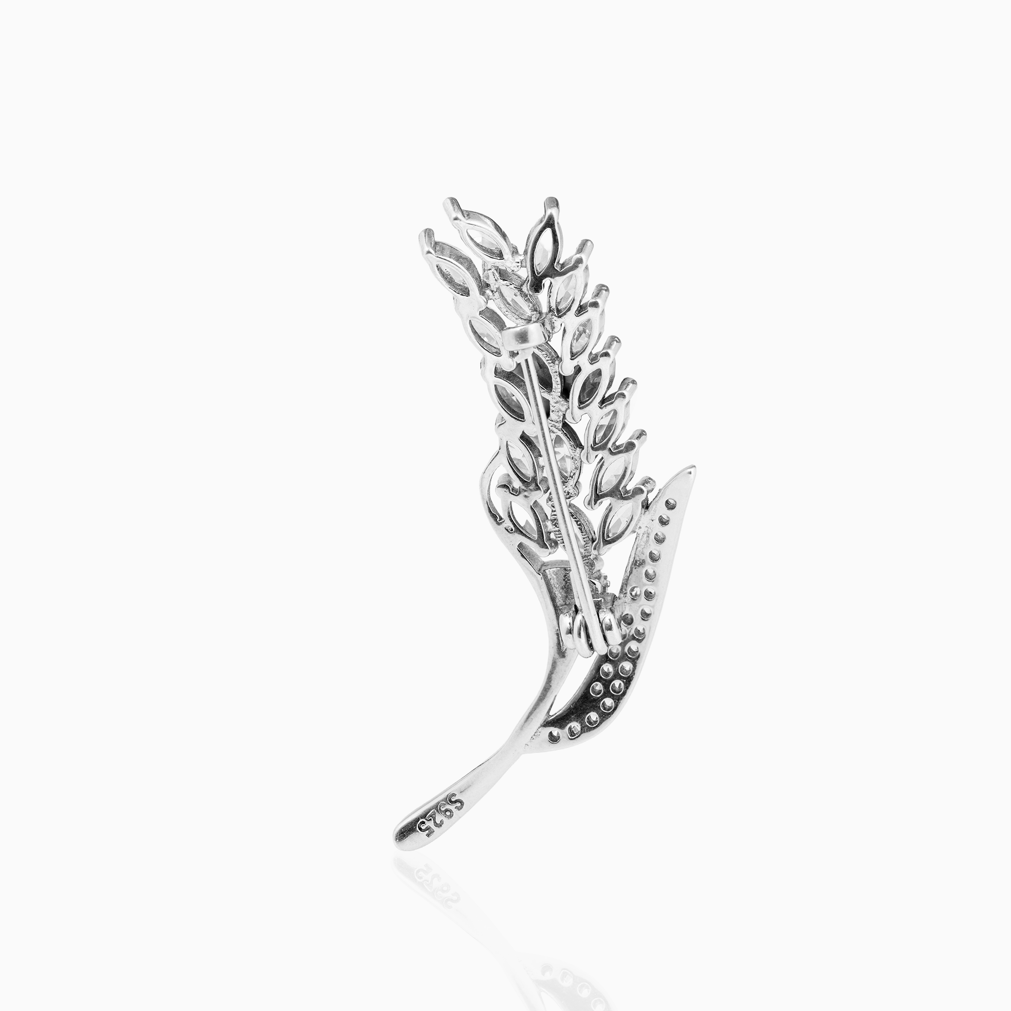 Elegant silver leaf wheat brooch