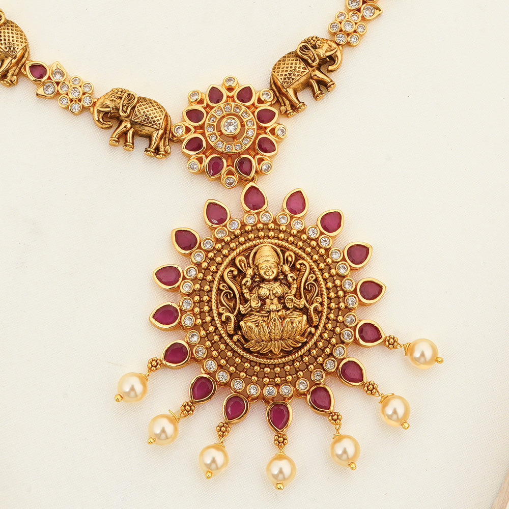 Elephant motif traditional South Indian necklace with matching earrings